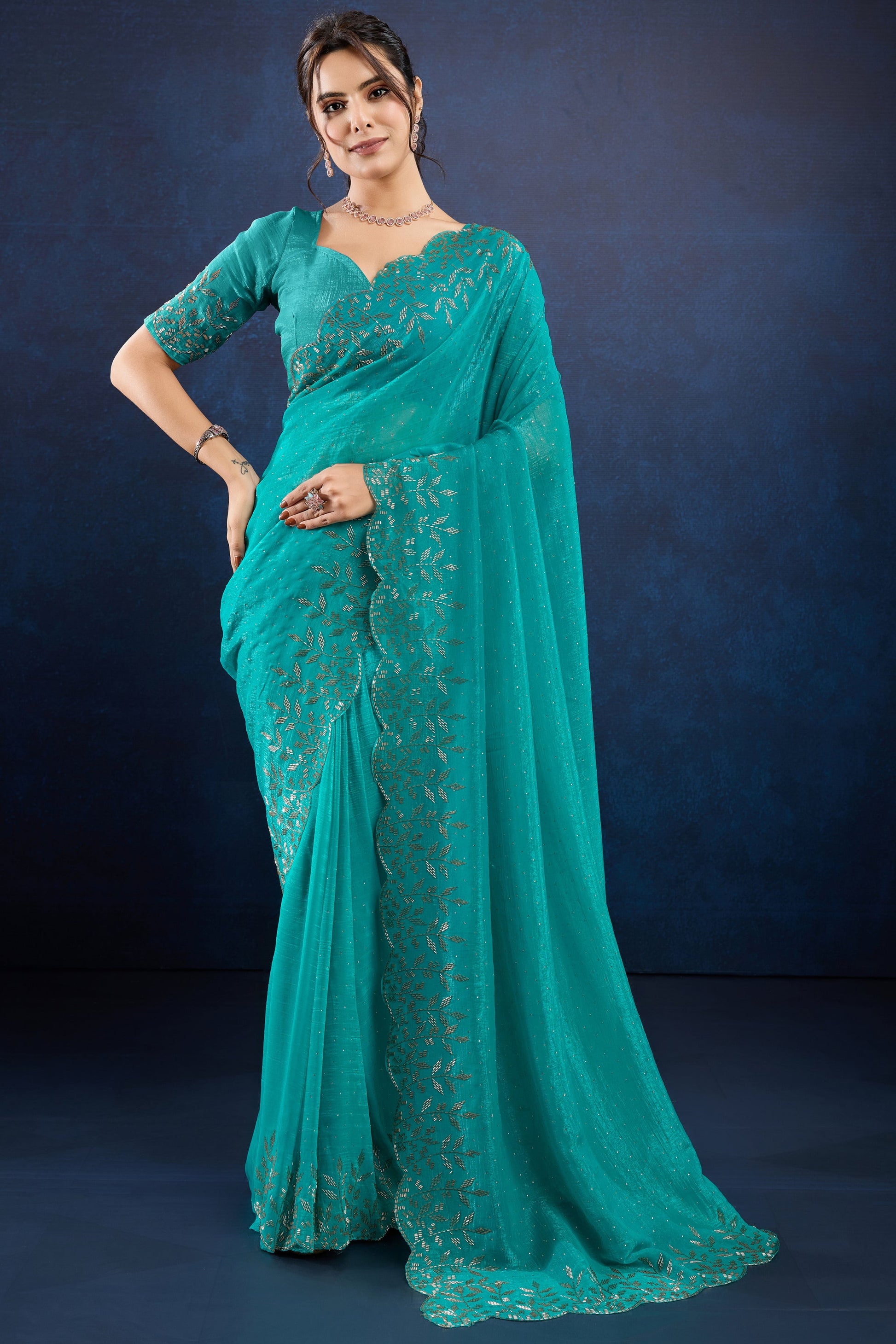 Blue Stone Work Crystal Silk Saree-ZB133895_1_SareeButa.com