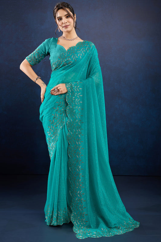Blue Stone Work Crystal Silk Saree-ZB133895_1_SareeButa.com