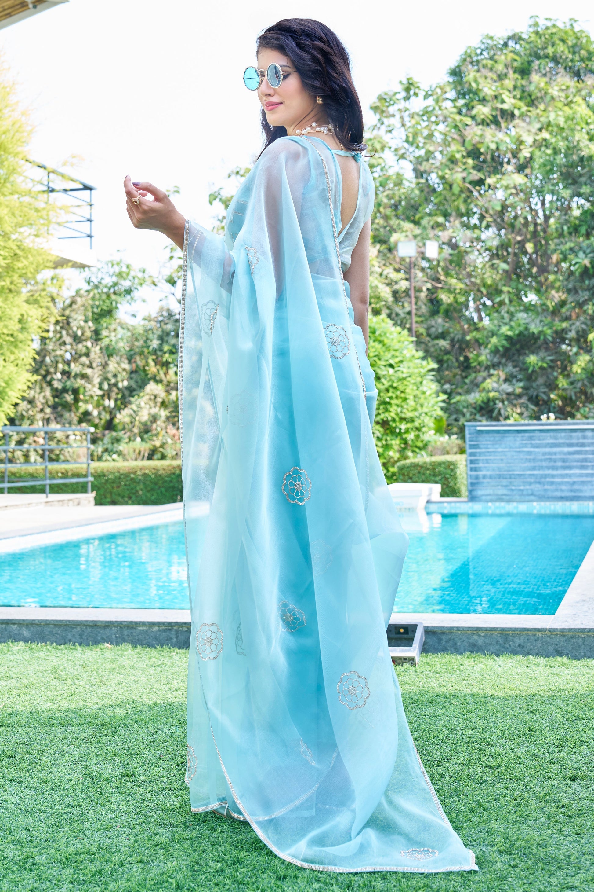 Blue Stone Work Organza Saree-ZB134210_3_SareeButa.com
