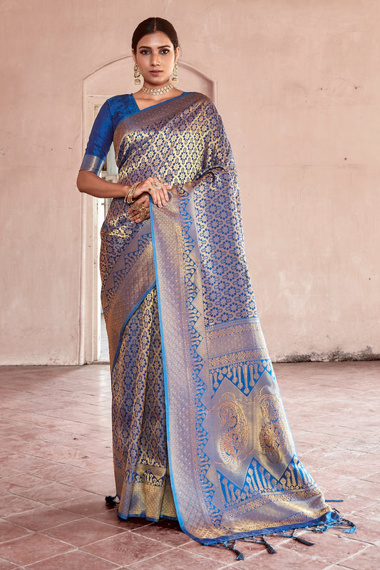 Blue Stone Work Silk Saree-SAR11465_1_SareeButa.com