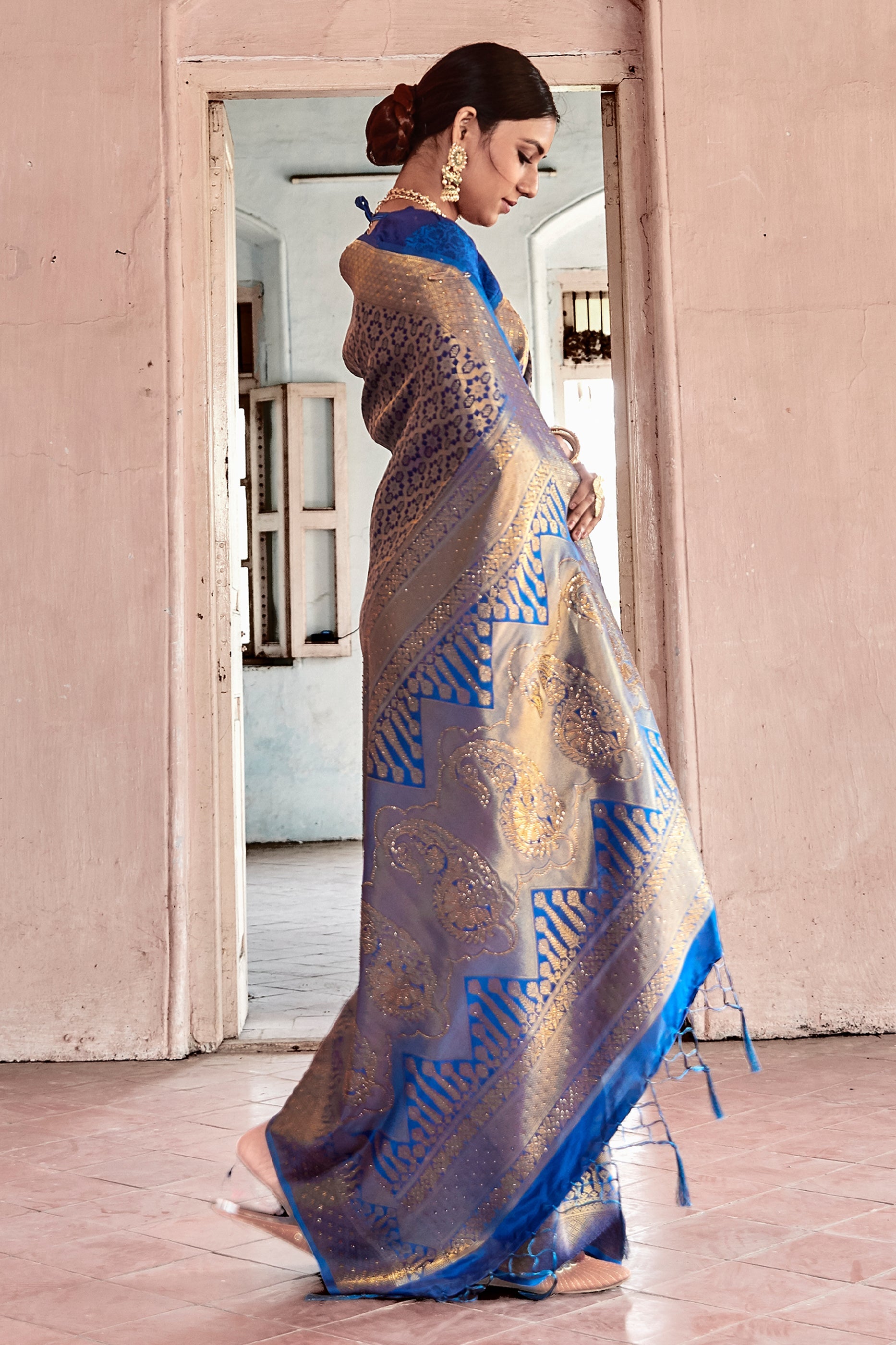 Blue Stone Work Silk Saree-SAR11465_2_SareeButa.com