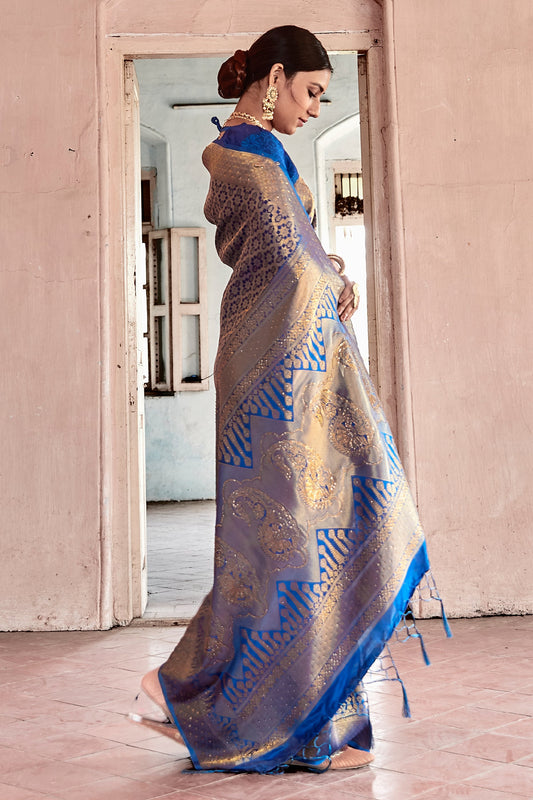Blue Stone Work Silk Saree-SAR11465_2_SareeButa.com