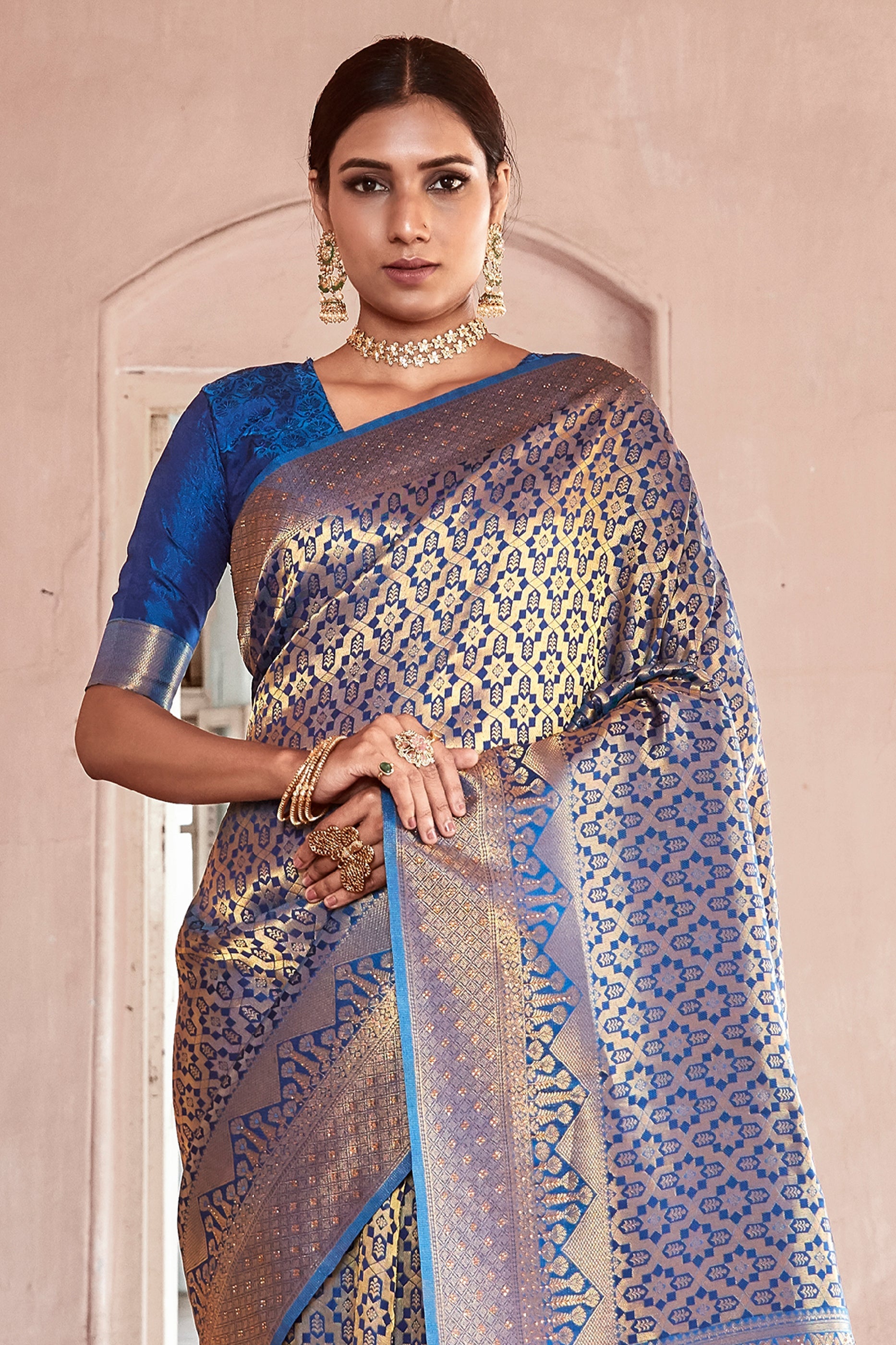 Blue Stone Work Silk Saree-SAR11465_3_SareeButa.com