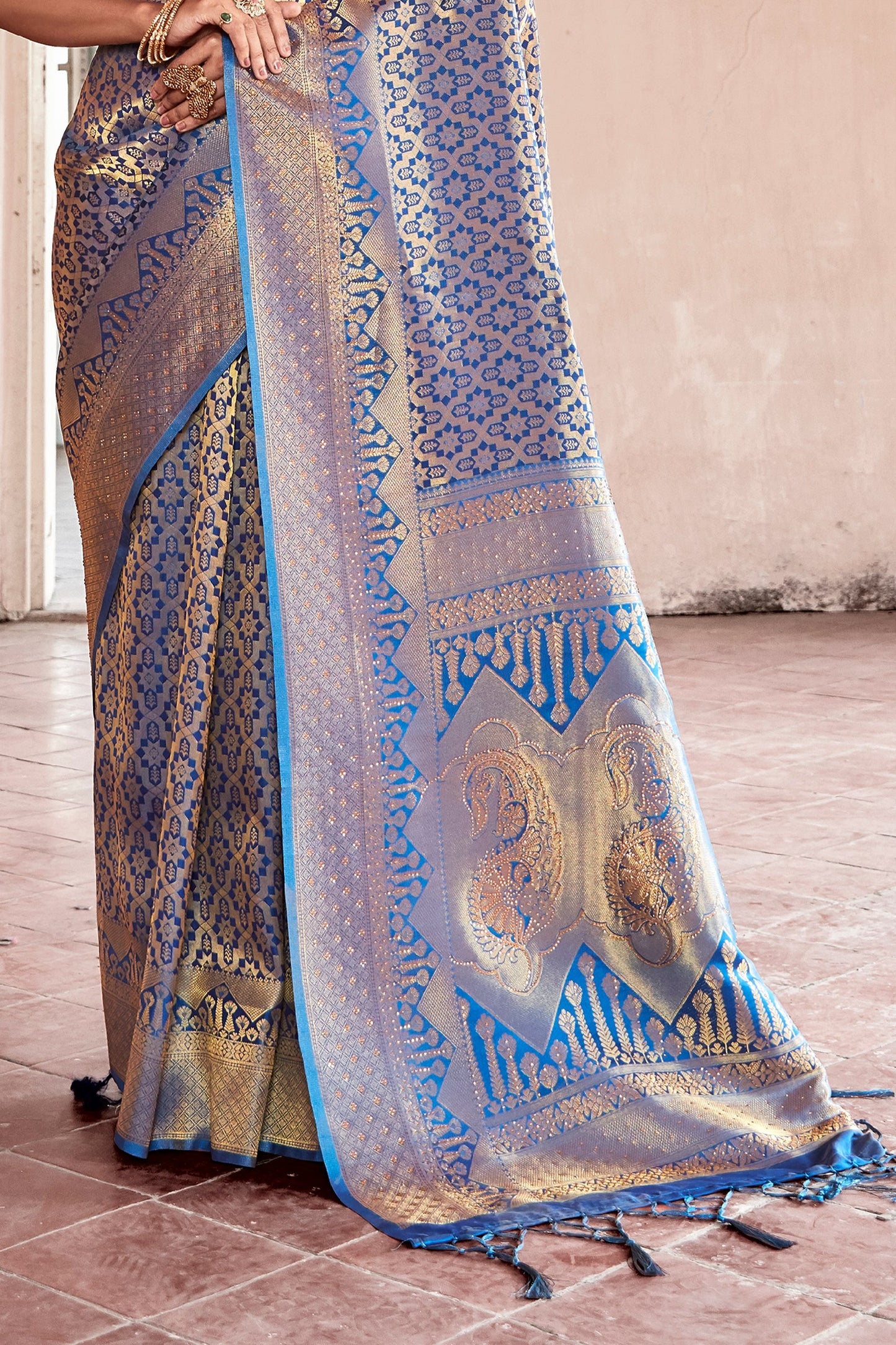 Blue Stone Work Silk Saree-SAR11465_4_SareeButa.com