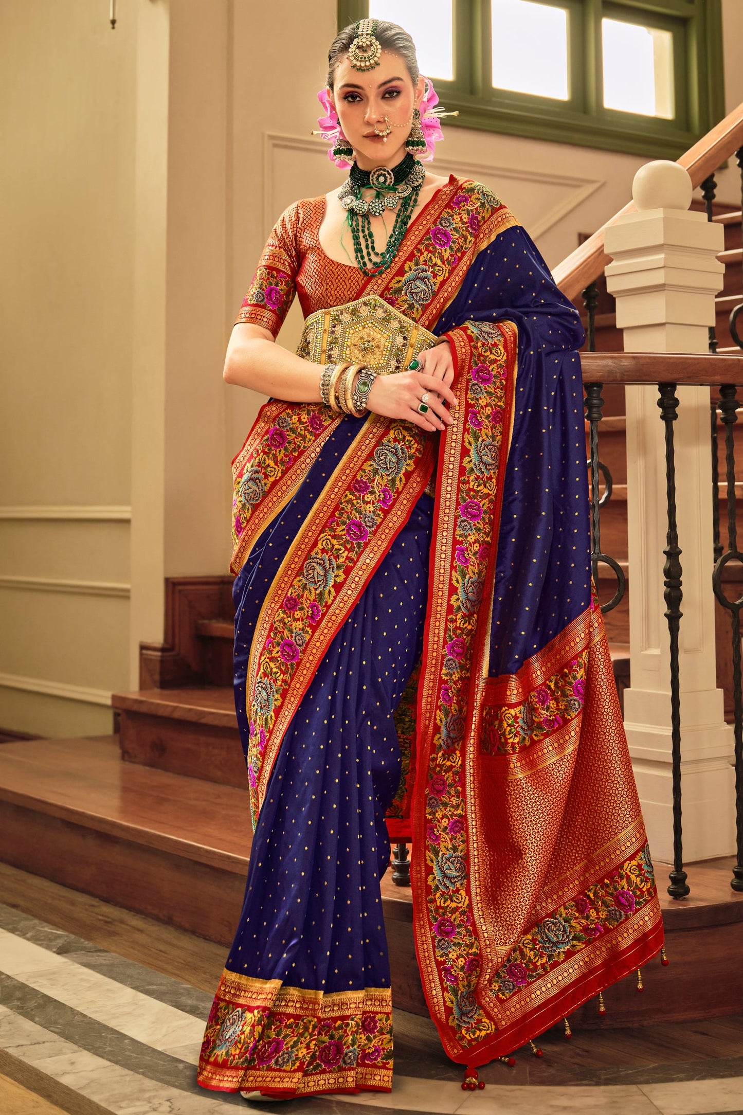 Blue Woven Banarasi Saree-ZB133625_1_SareeButa.com