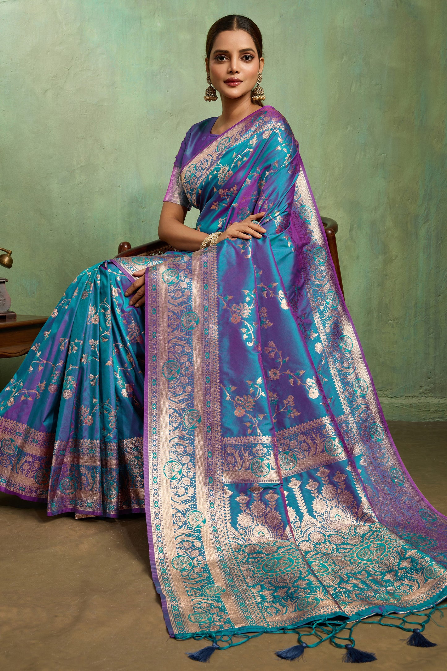 Blue Woven Banarasi Silk Saree-SAR11800_1_SareeButa.com