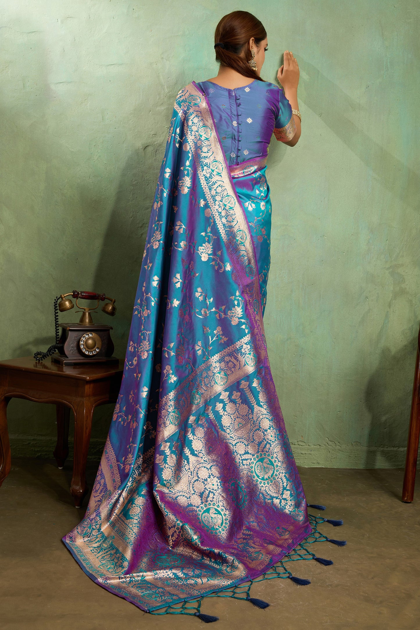 Blue Woven Banarasi Silk Saree-SAR11800_3_SareeButa.com