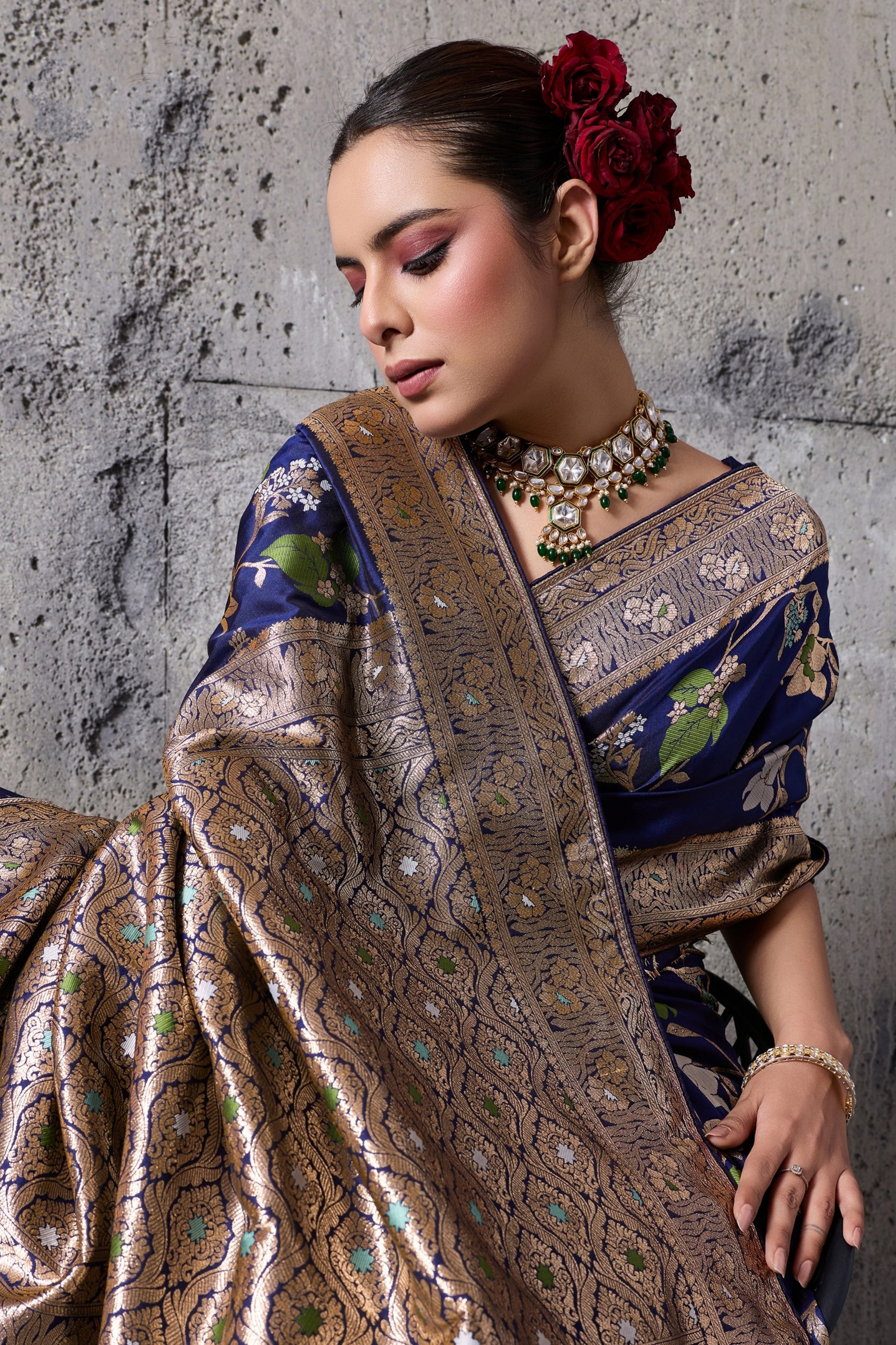 Blue Woven Banarasi Silk Saree-SAR12524_4_SareeButa.com