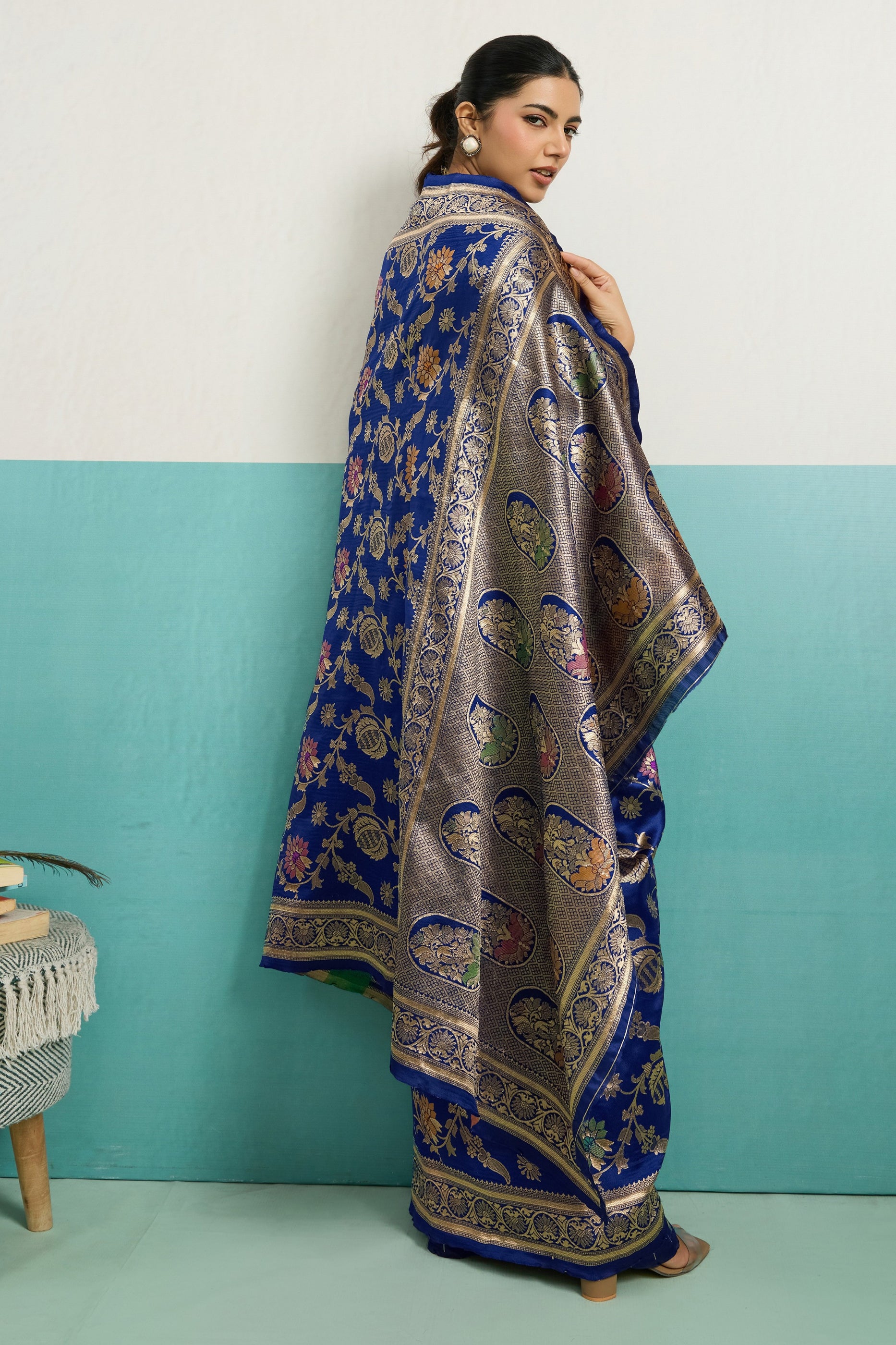 Blue Woven Banarasi Silk Saree-SAR12559_1_SareeButa.com