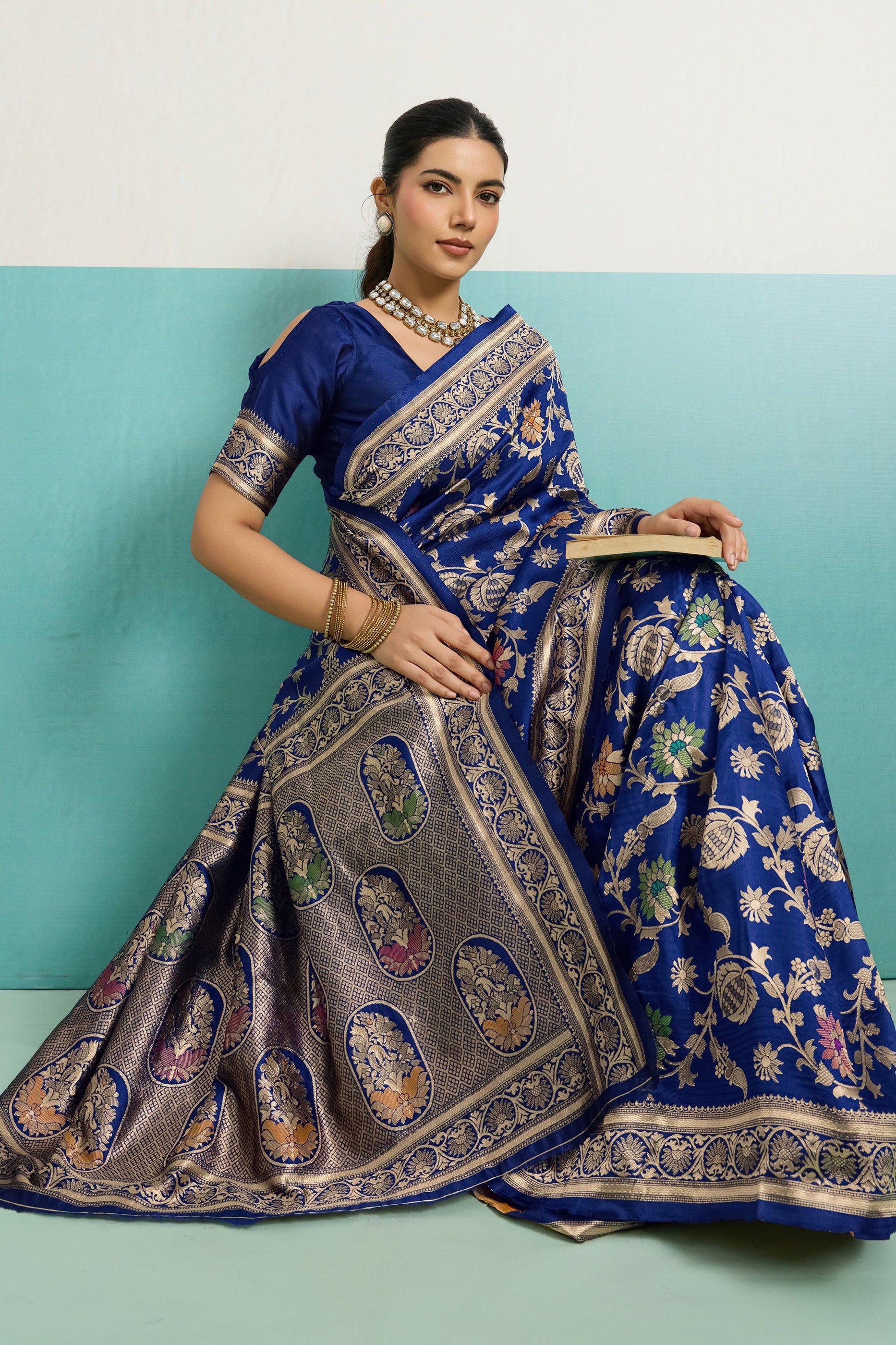 Blue Woven Banarasi Silk Saree-SAR12559_4_SareeButa.com