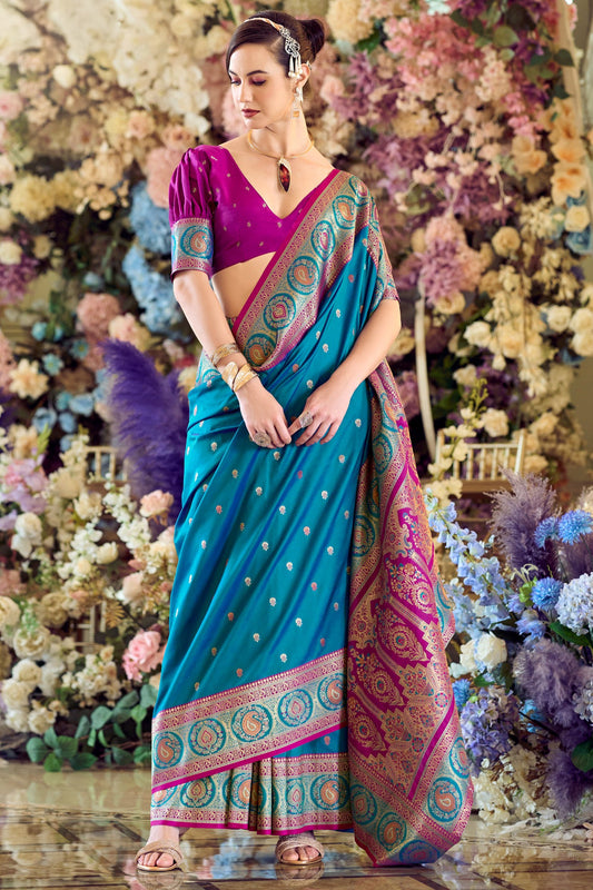 Blue Woven Banarasi Silk Saree-ZB134345_1_SareeButa.com