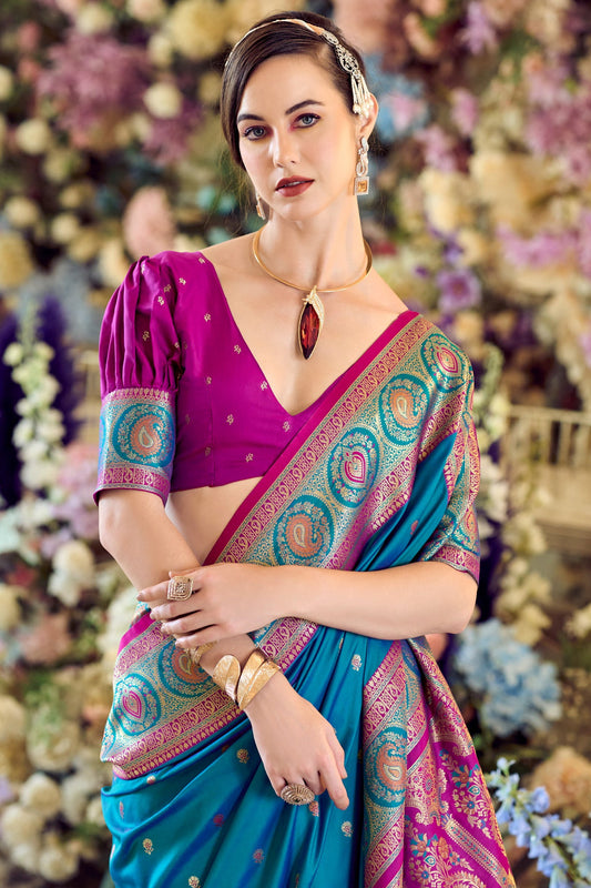 Blue Woven Banarasi Silk Saree-ZB134345_2_SareeButa.com