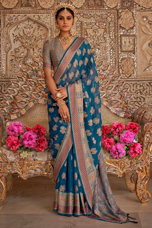 Blue Woven Georgette Saree