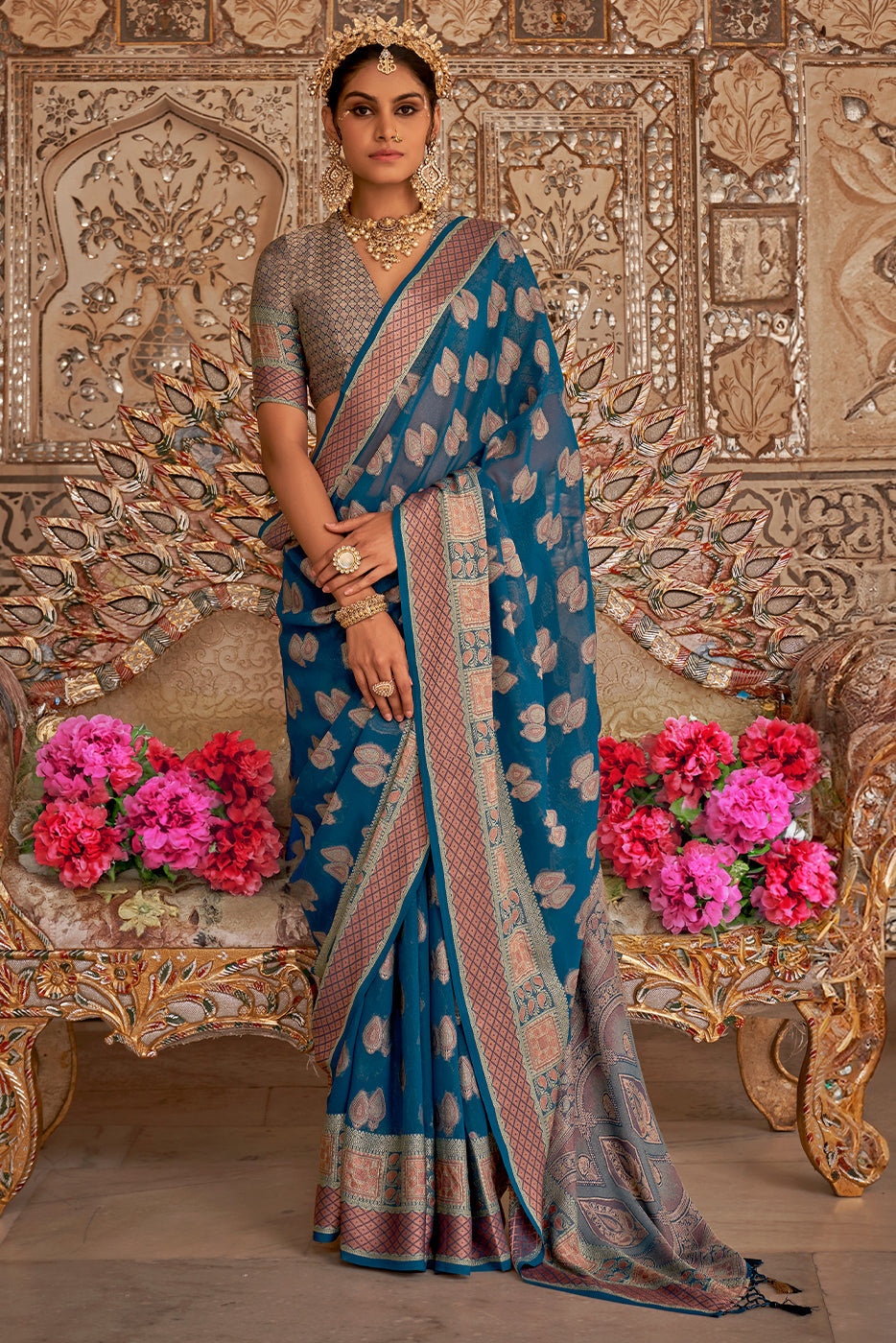 Blue Woven Georgette Saree-ZB133504_1_SareeButa.com