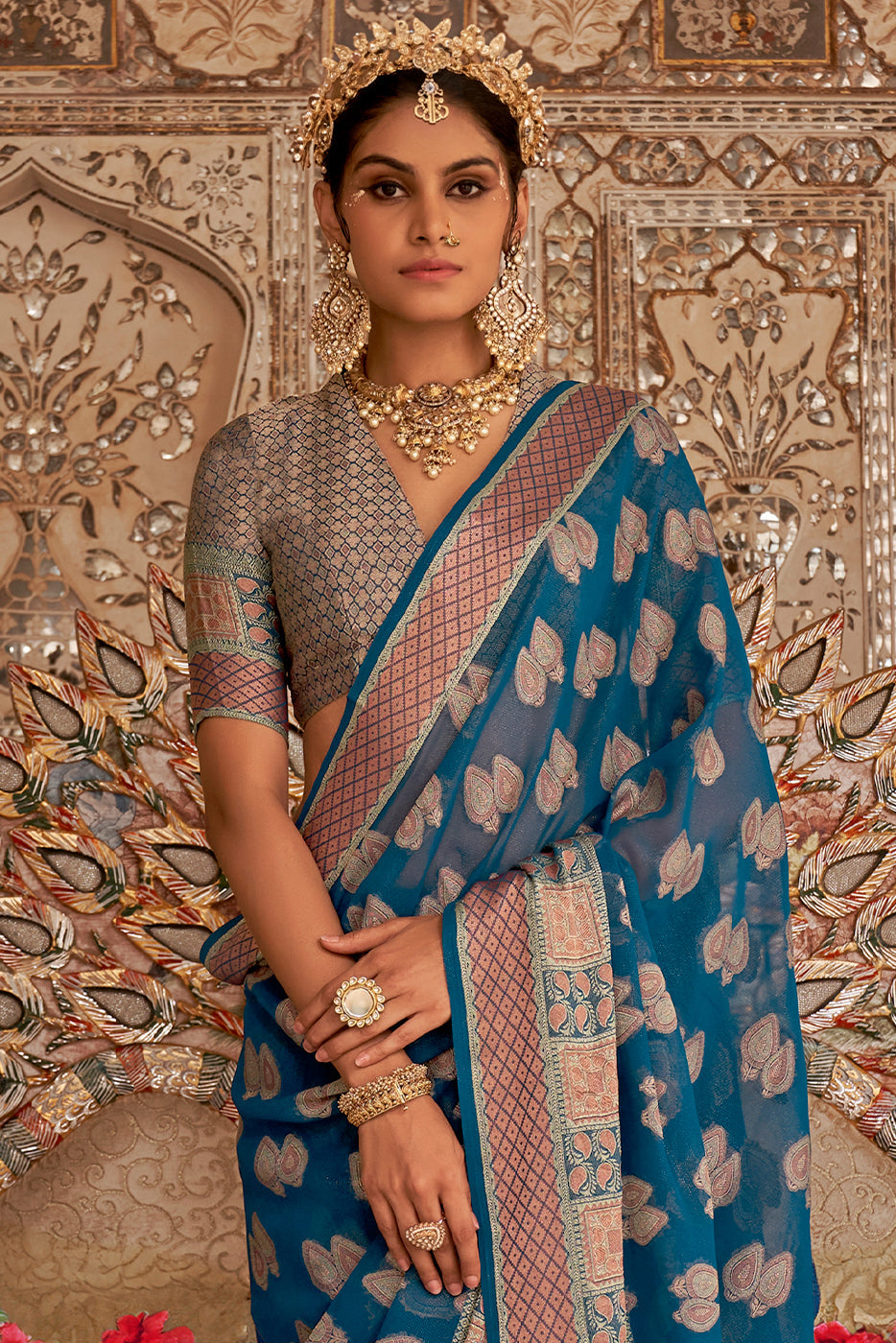 Blue Woven Georgette Saree-ZB133504_2_SareeButa.com