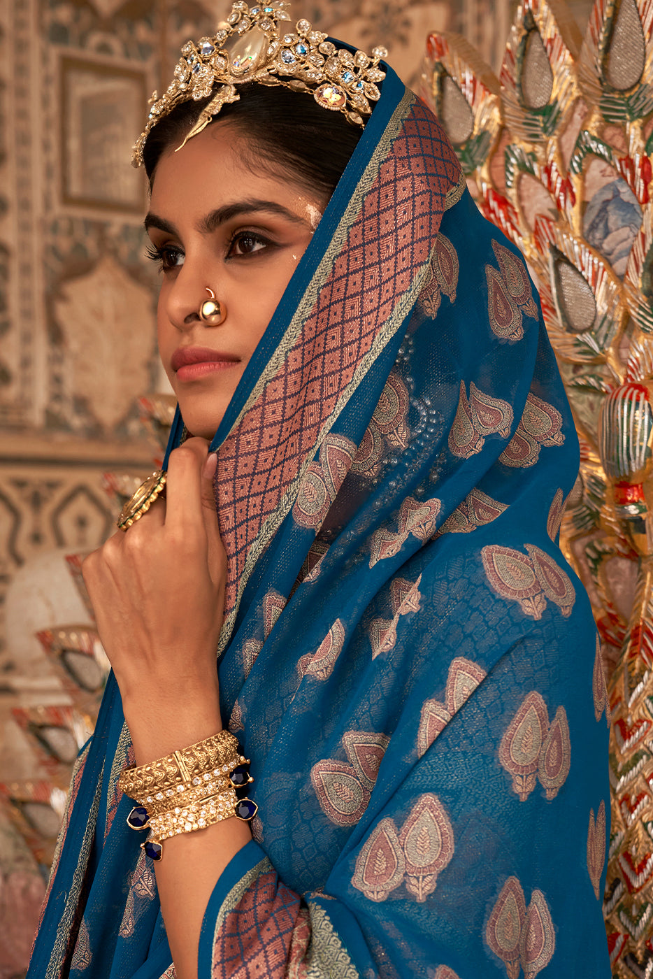 Blue Woven Georgette Saree-ZB133504_3_SareeButa.com