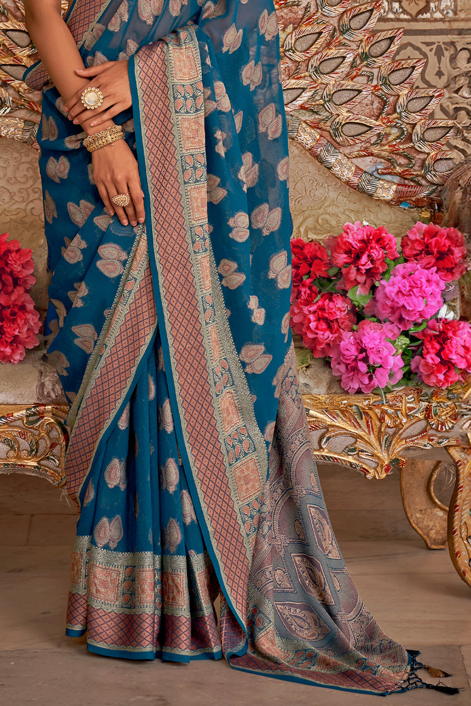 Blue Woven Georgette Saree-ZB133504_4_SareeButa.com