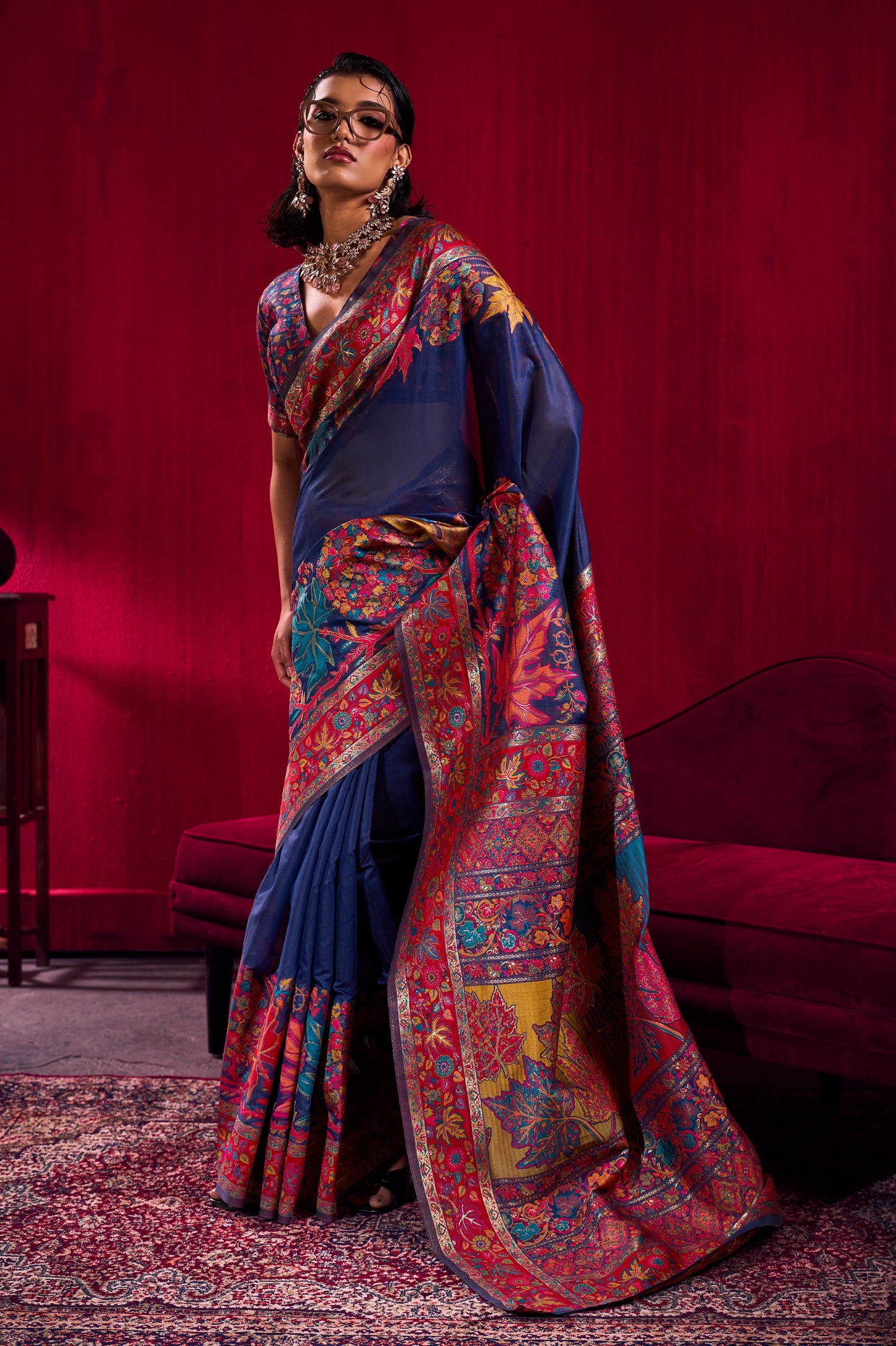 Blue Woven Kashmiri Jamewar Modal Silk Saree-SAR12362_1_SareeButa.com