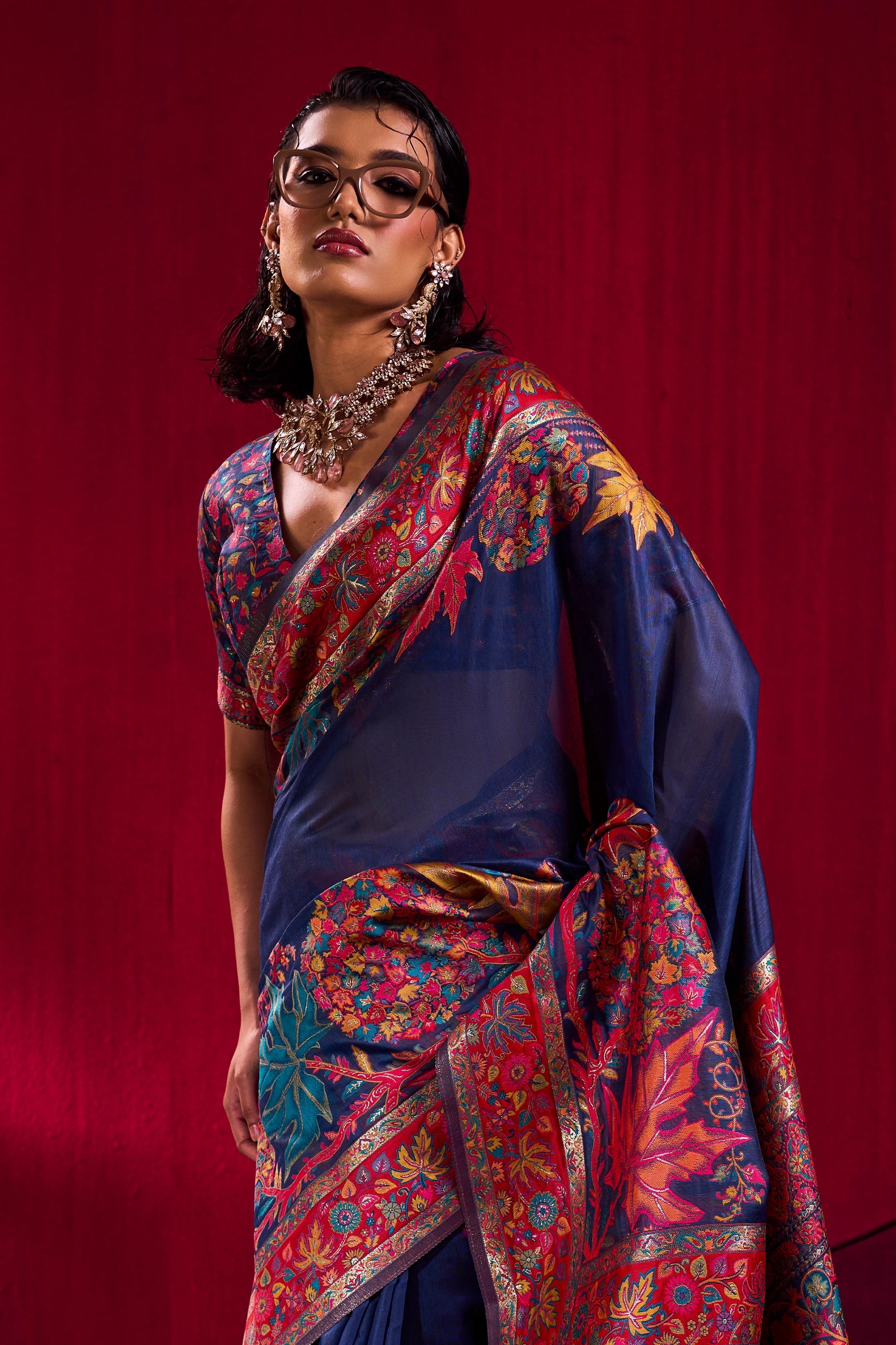 Blue Woven Kashmiri Jamewar Modal Silk Saree-SAR12362_2_SareeButa.com