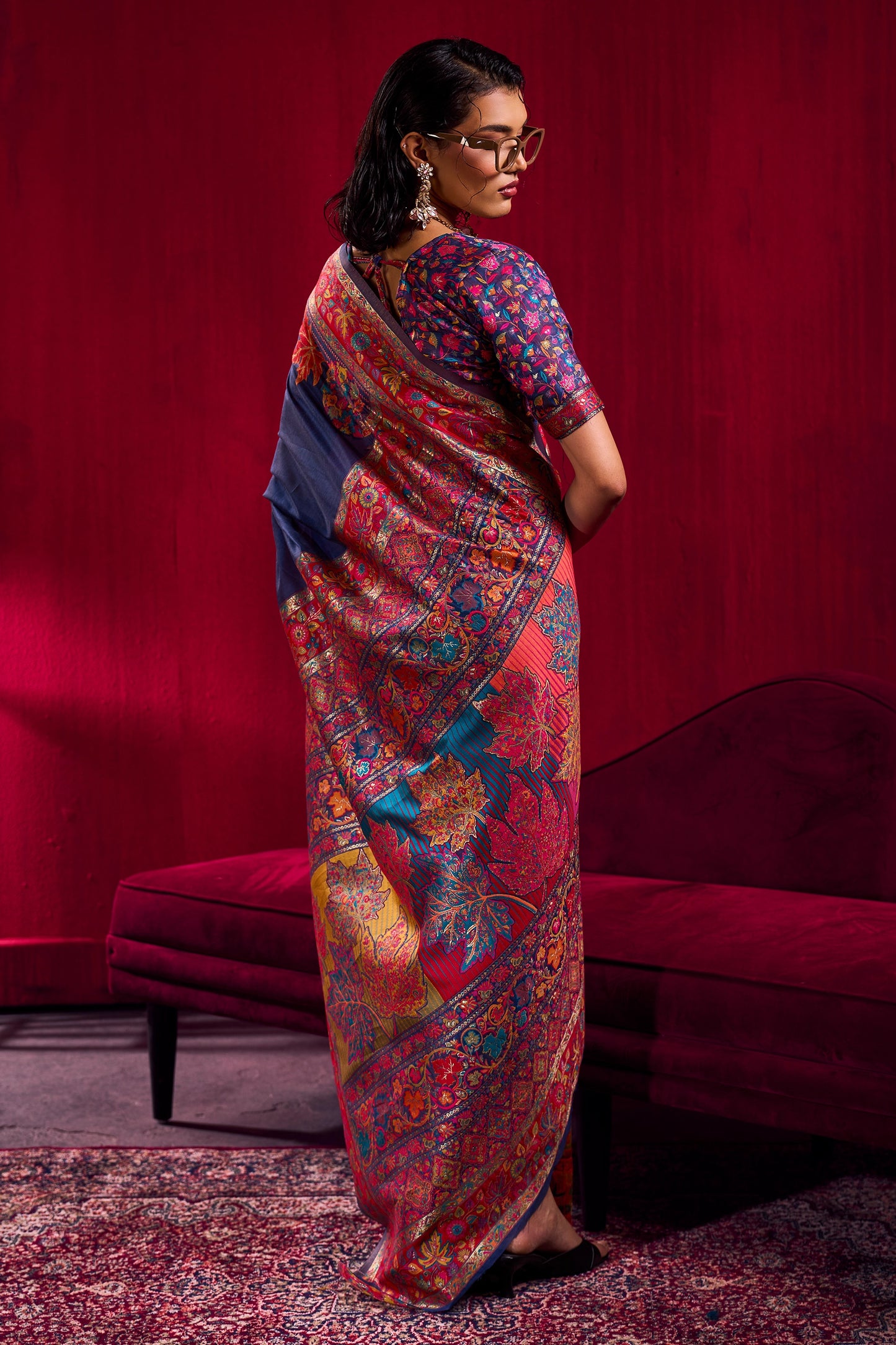 Blue Woven Kashmiri Jamewar Modal Silk Saree-SAR12362_3_SareeButa.com