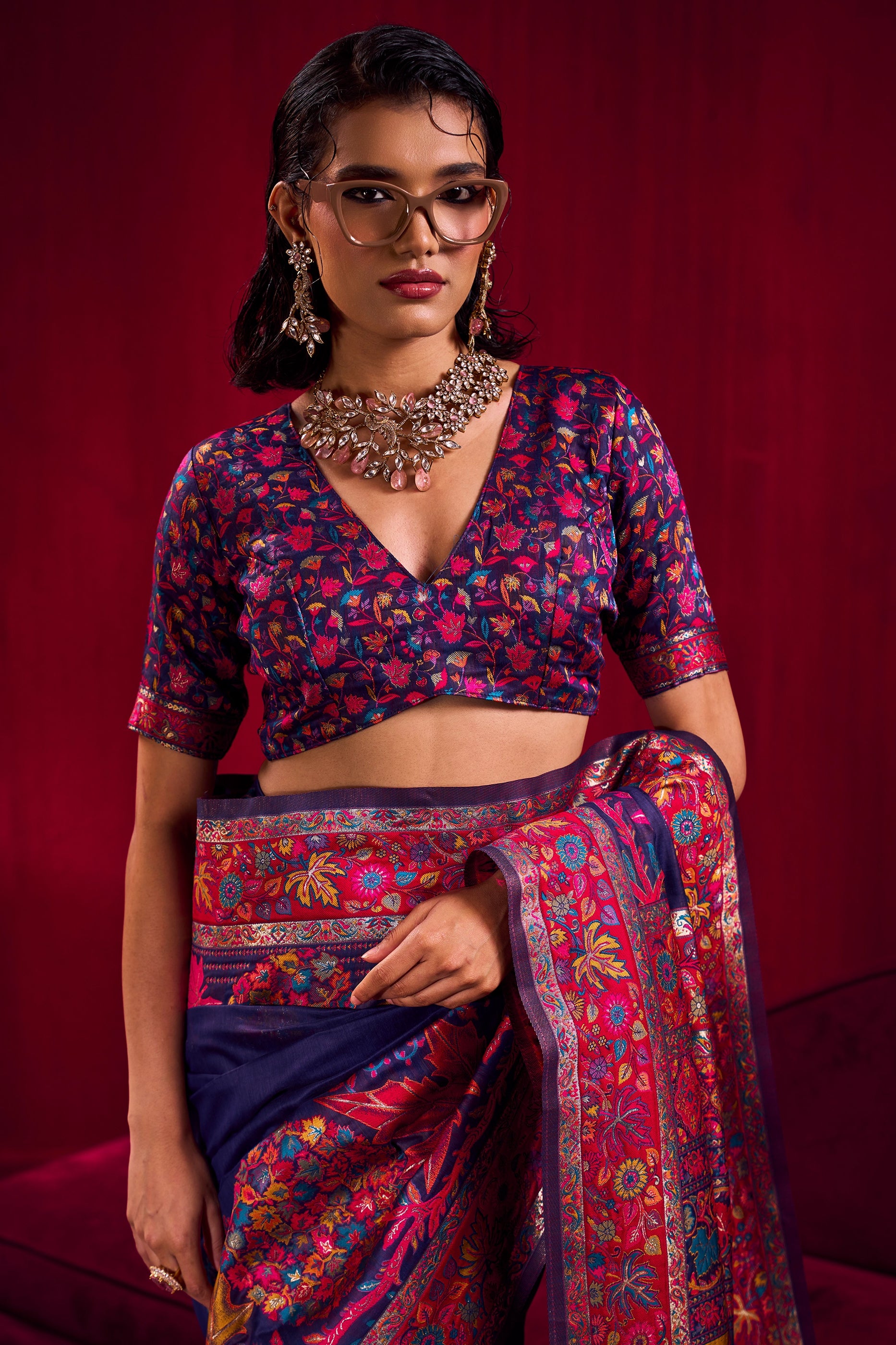 Blue Woven Kashmiri Jamewar Modal Silk Saree-SAR12362_4_SareeButa.com