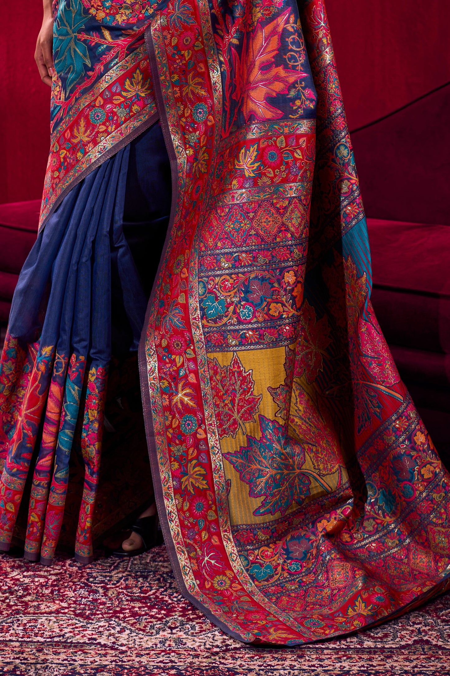 Blue Woven Kashmiri Jamewar Modal Silk Saree-SAR12362_5_SareeButa.com