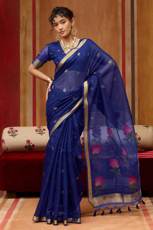 Blue Woven Munga Cotton Saree-SAR11937_1_SareeButa.com