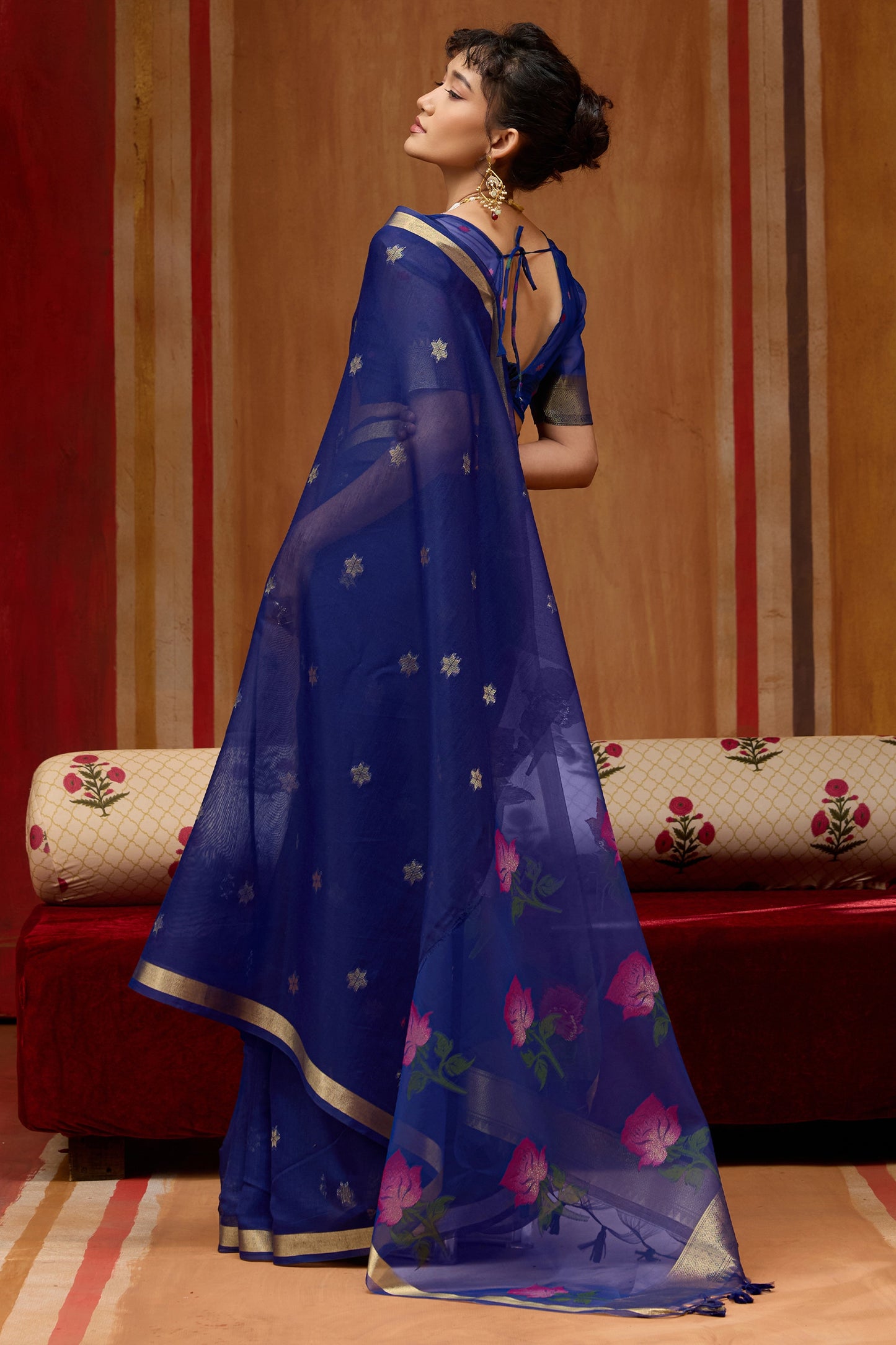 Blue Woven Munga Cotton Saree-SAR11937_3_SareeButa.com