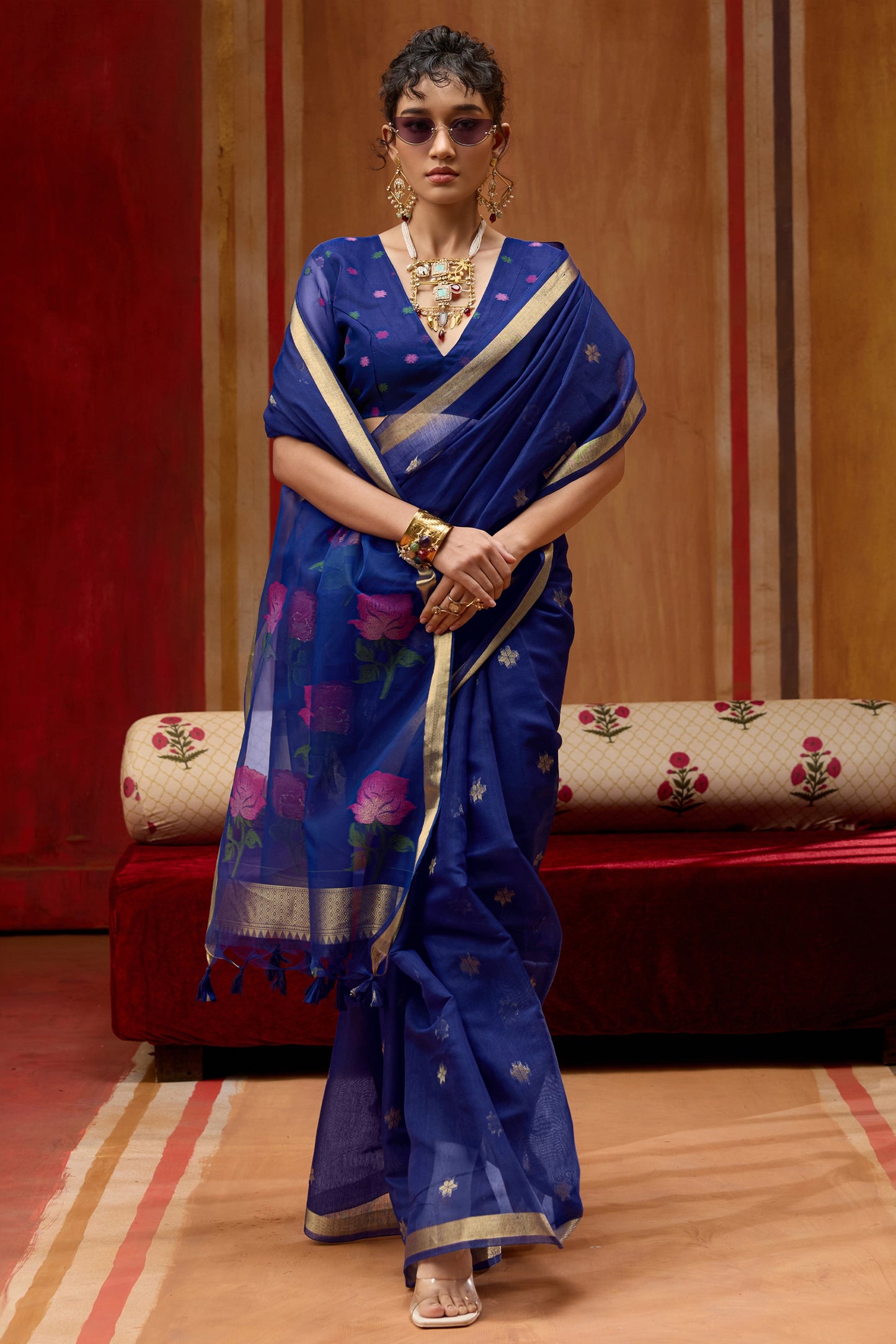 Blue Woven Munga Cotton Saree-SAR11937_4_SareeButa.com