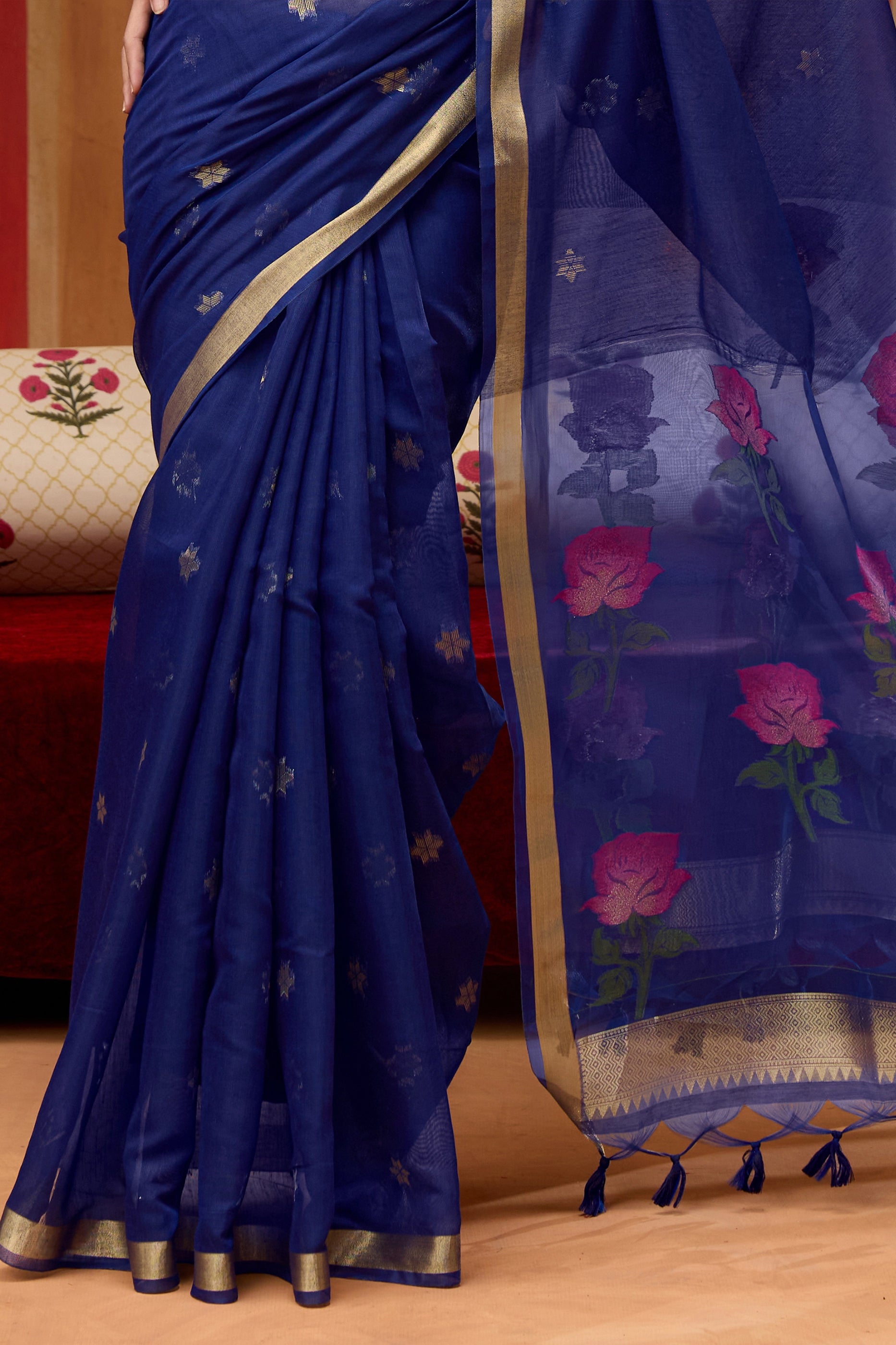 Blue Woven Munga Cotton Saree-SAR11937_5_SareeButa.com