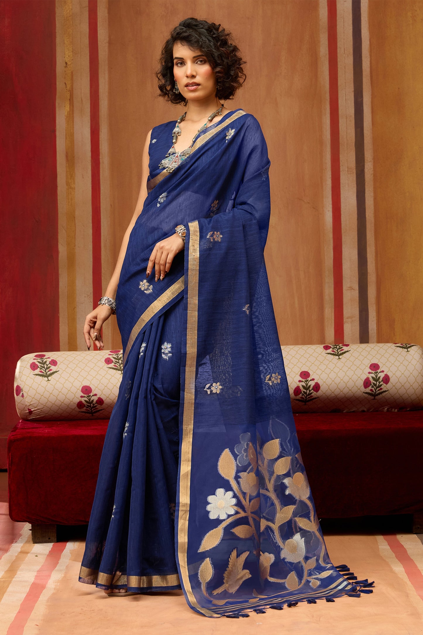 Blue Woven Munga Organza Silk Saree-SAR11944_1_SareeButa.com