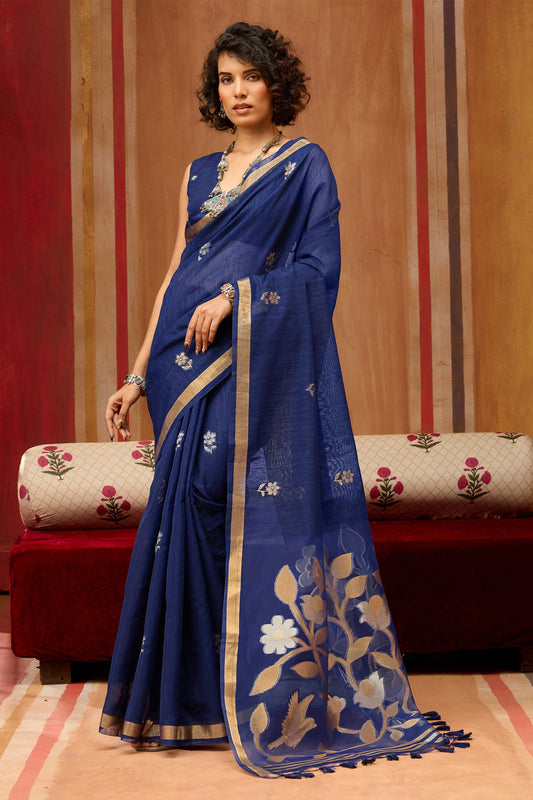 Blue Woven Munga Organza Silk Saree-SAR11944_1_SareeButa.com