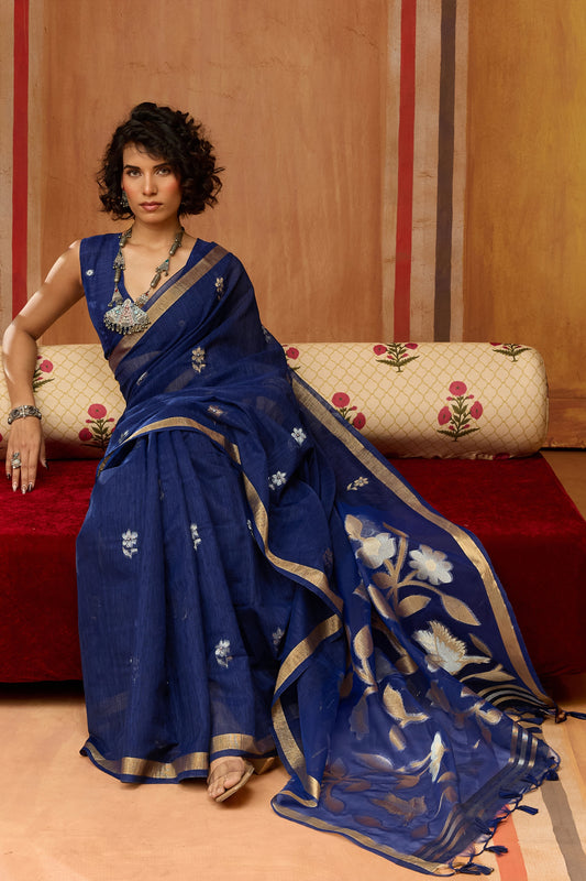 Blue Woven Munga Organza Silk Saree-SAR11944_2_SareeButa.com