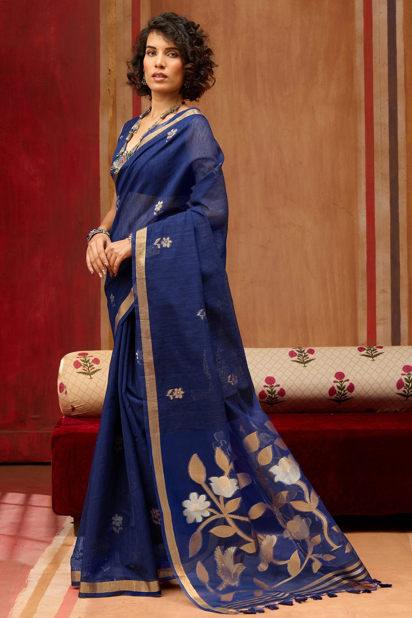 Blue Woven Munga Organza Silk Saree-SAR11944_3_SareeButa.com