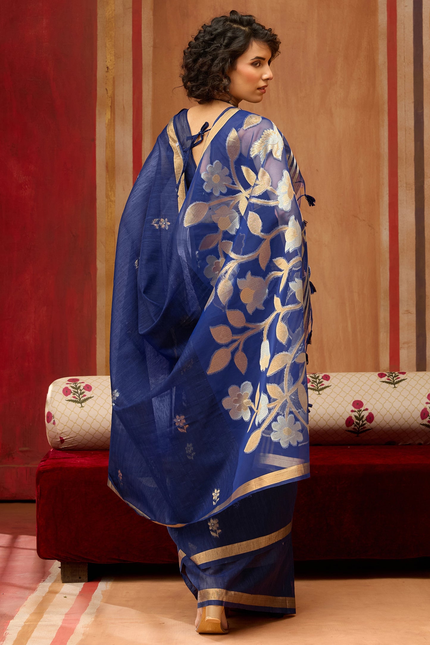 Blue Woven Munga Organza Silk Saree-SAR11944_4_SareeButa.com