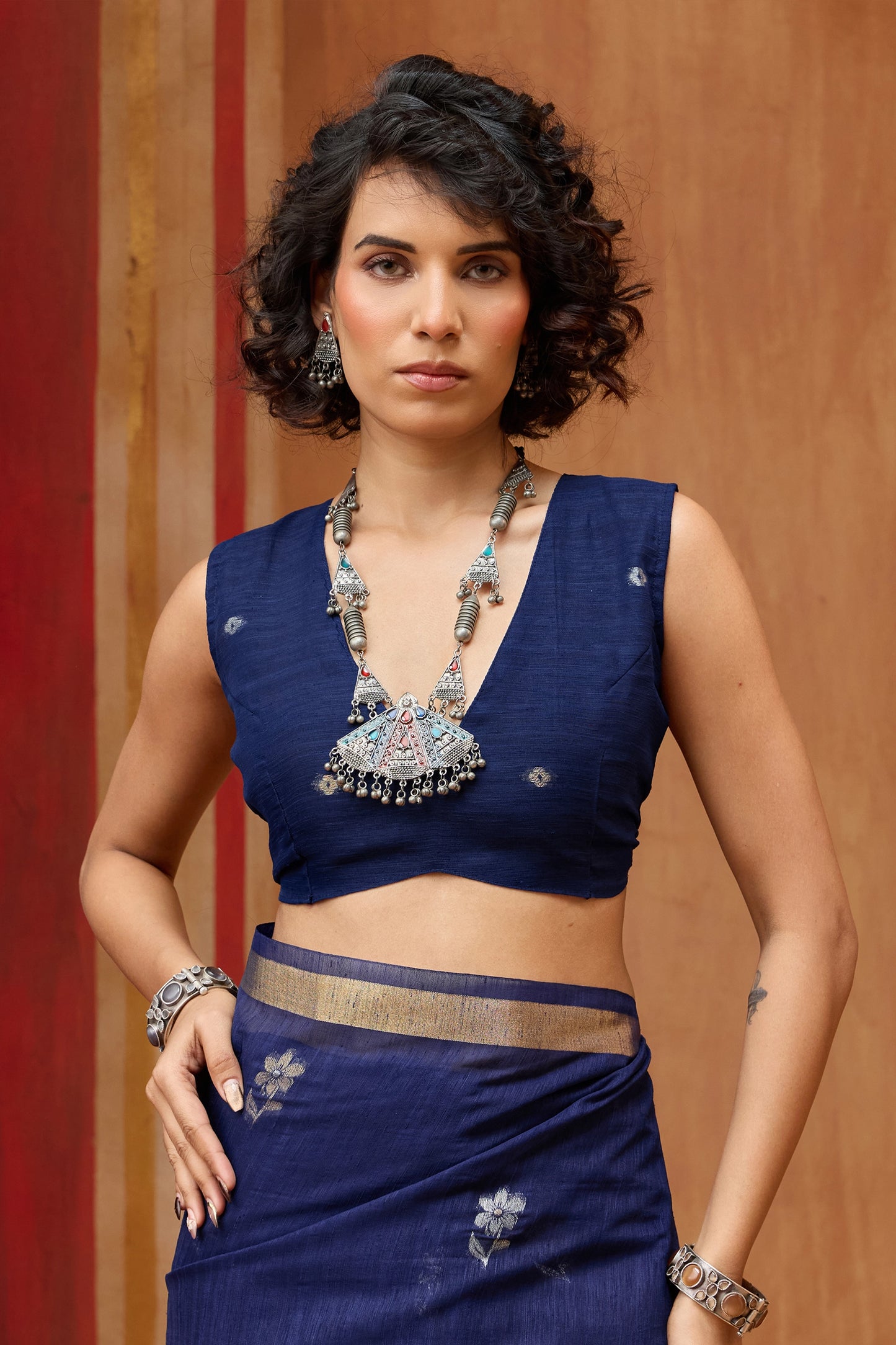Blue Woven Munga Organza Silk Saree-SAR11944_5_SareeButa.com