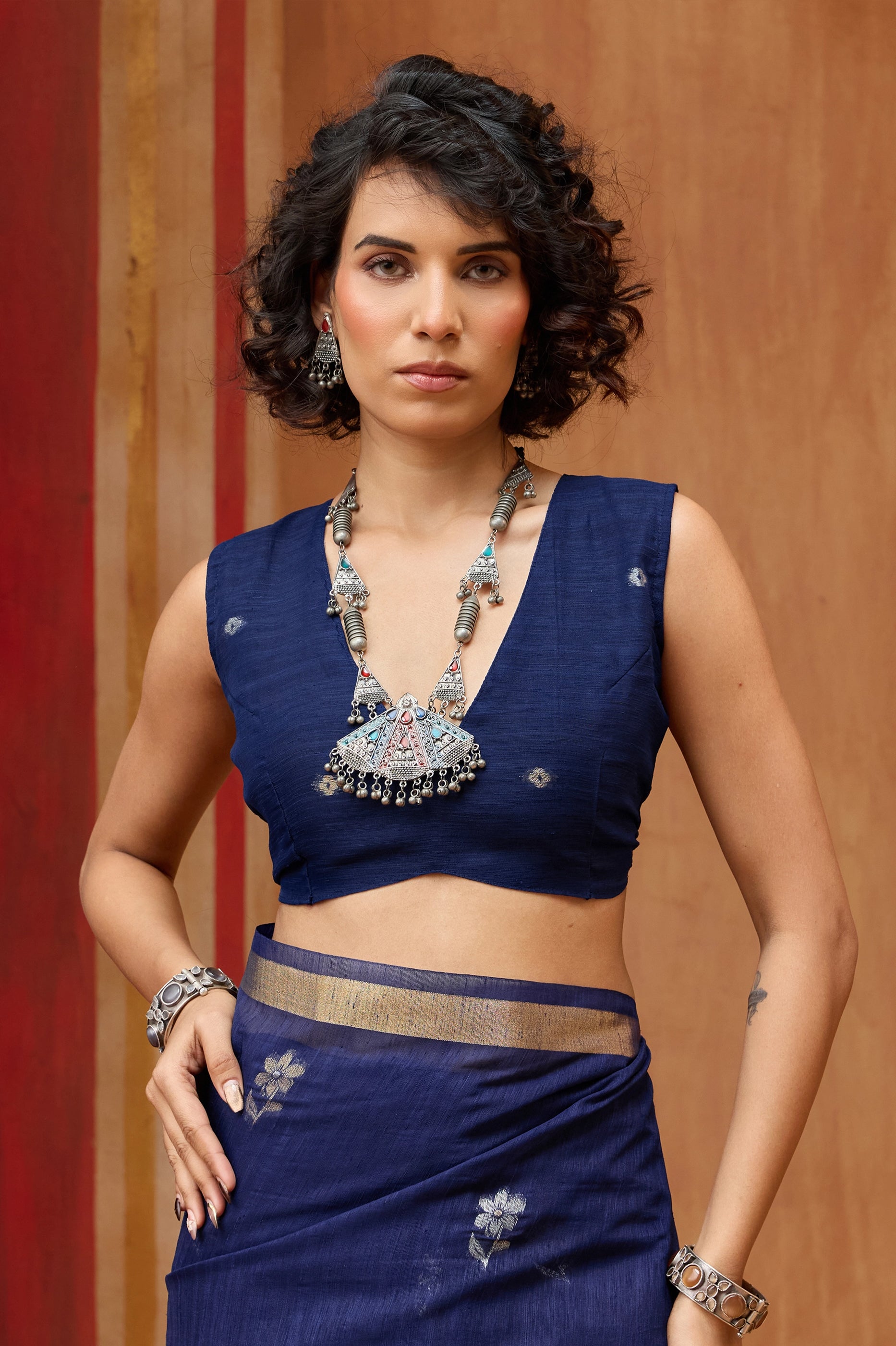 Blue Woven Munga Organza Silk Saree-SAR11944_5_SareeButa.com