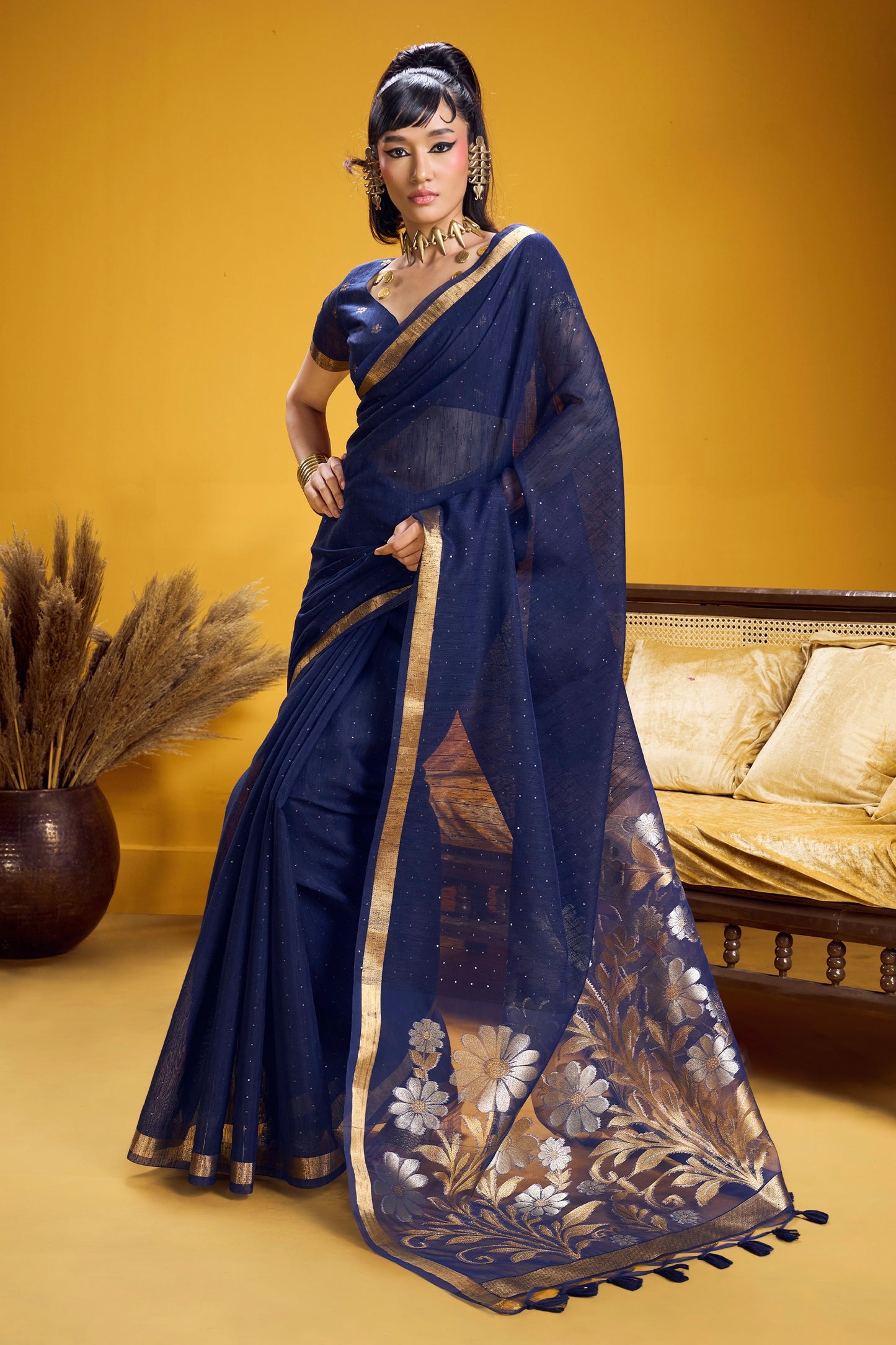 Blue Woven Munga Silk Saree-SAR12335_1_SareeButa.com