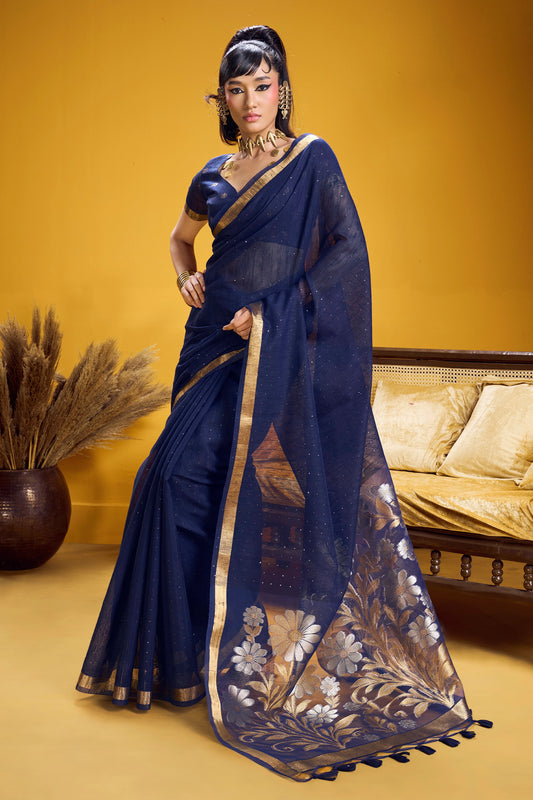 Blue Woven Munga Silk Saree-SAR12335_1_SareeButa.com