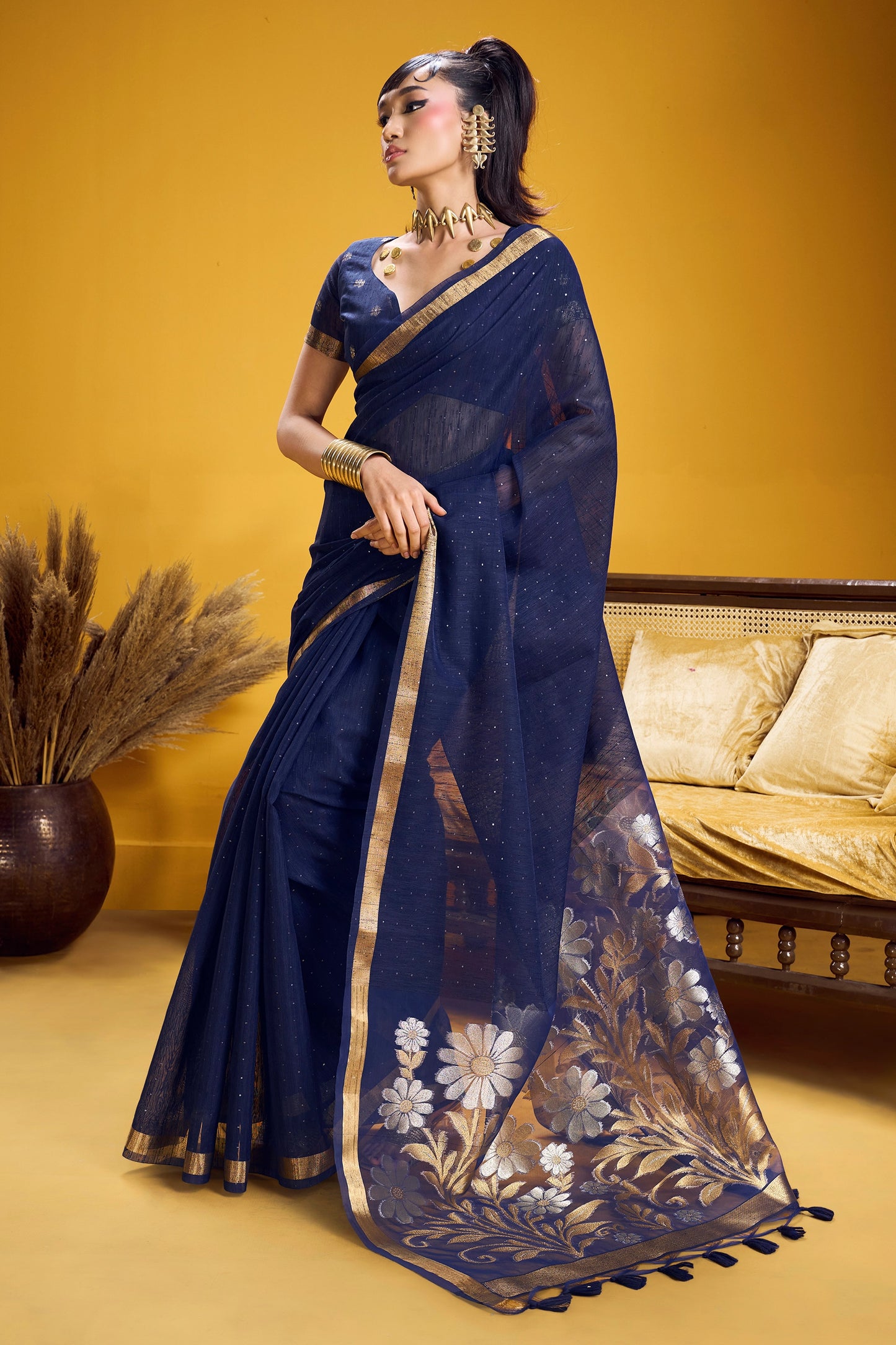 Blue Woven Munga Silk Saree-SAR12335_3_SareeButa.com
