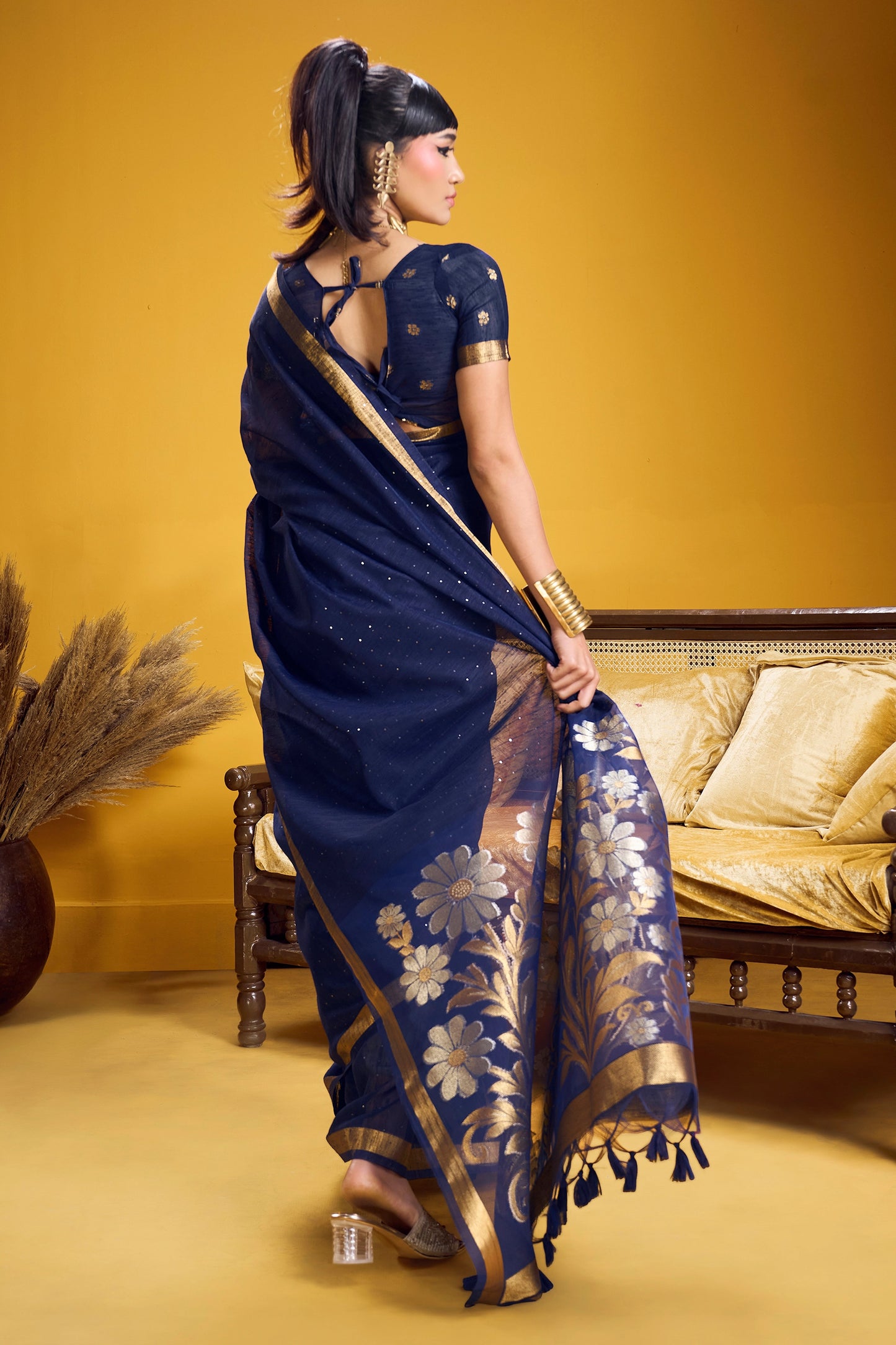 Blue Woven Munga Silk Saree-SAR12335_4_SareeButa.com