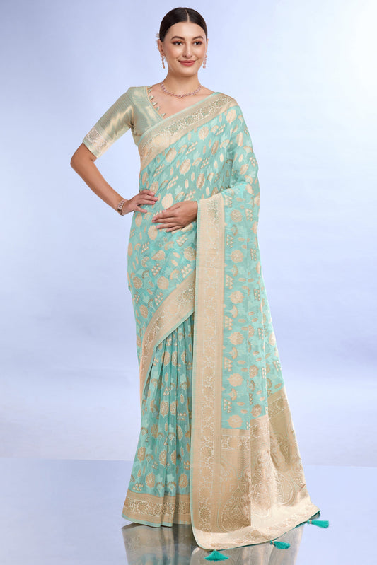 Blue Woven Organza Saree-ZB132167_1