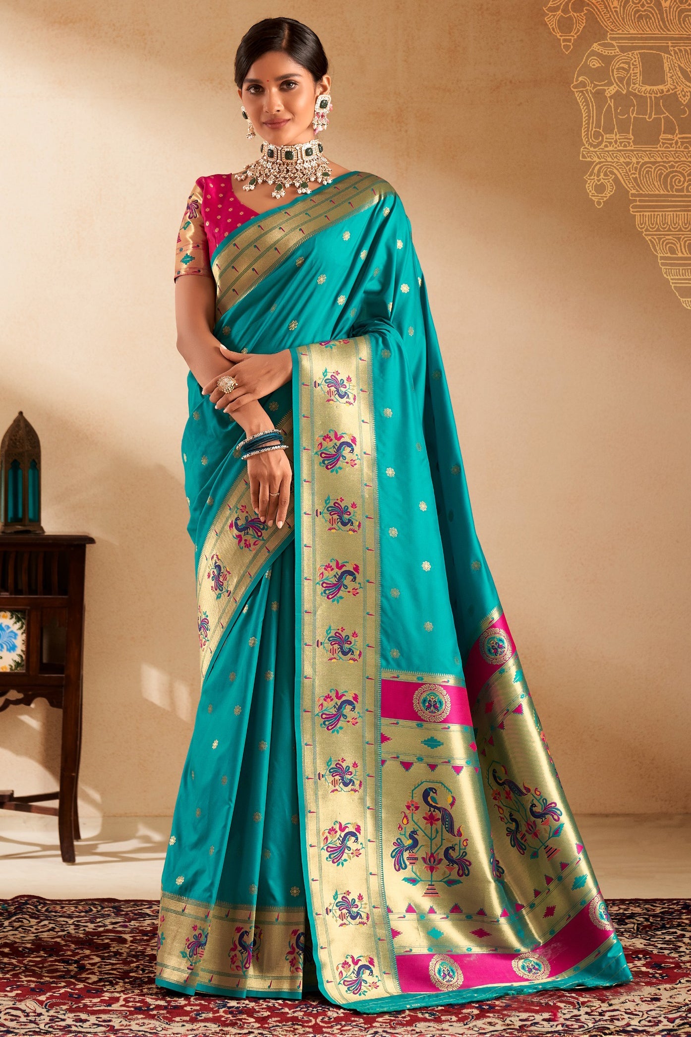 Blue Green Woven Paithani Saree-ZB134710_1_SareeButa.com