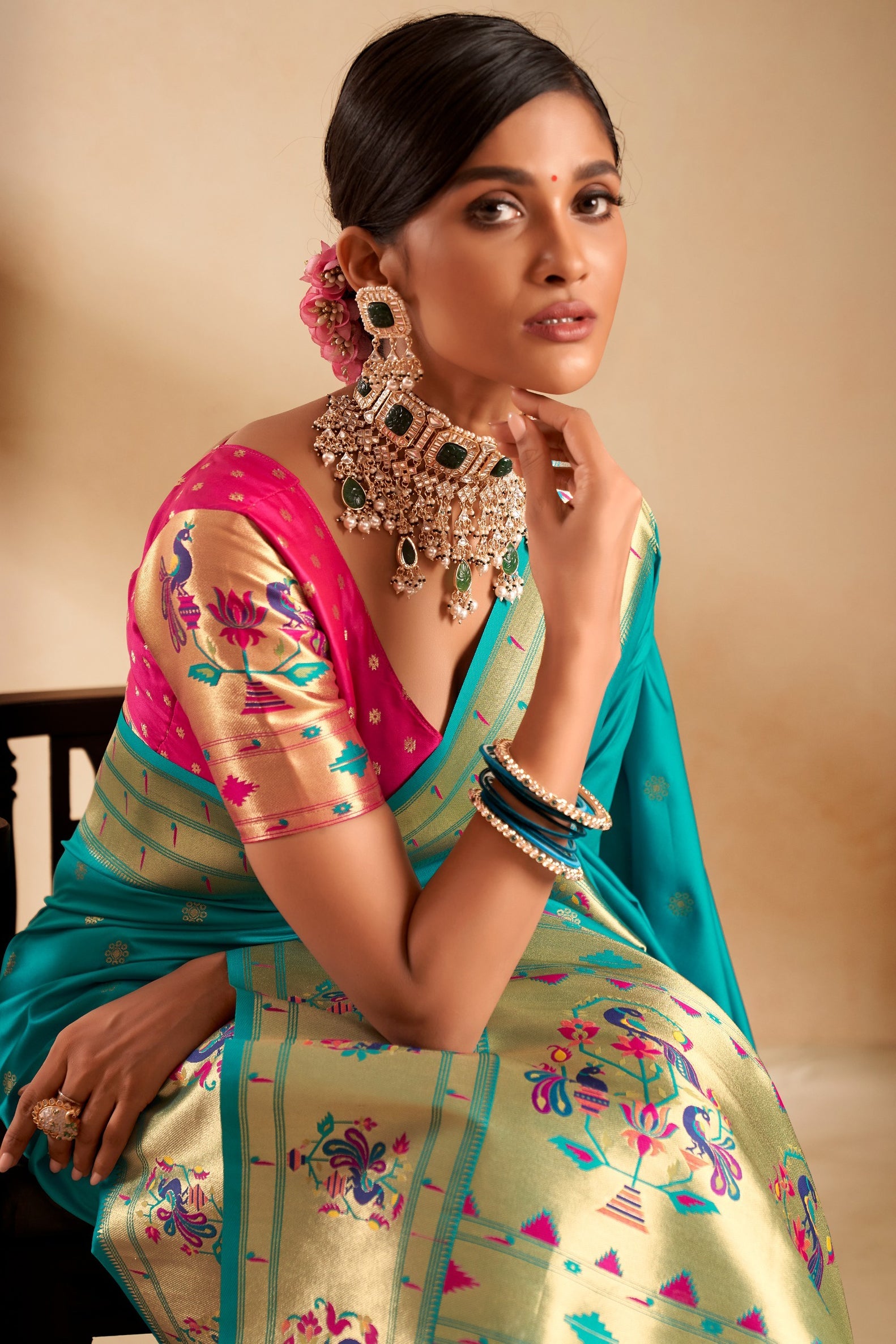 Blue Green Woven Paithani Saree-ZB134710_2_SareeButa.com