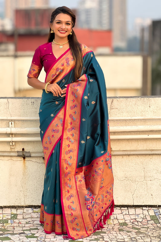 Blue Woven Paithani Saree-ZB134799_1_SareeButa.com