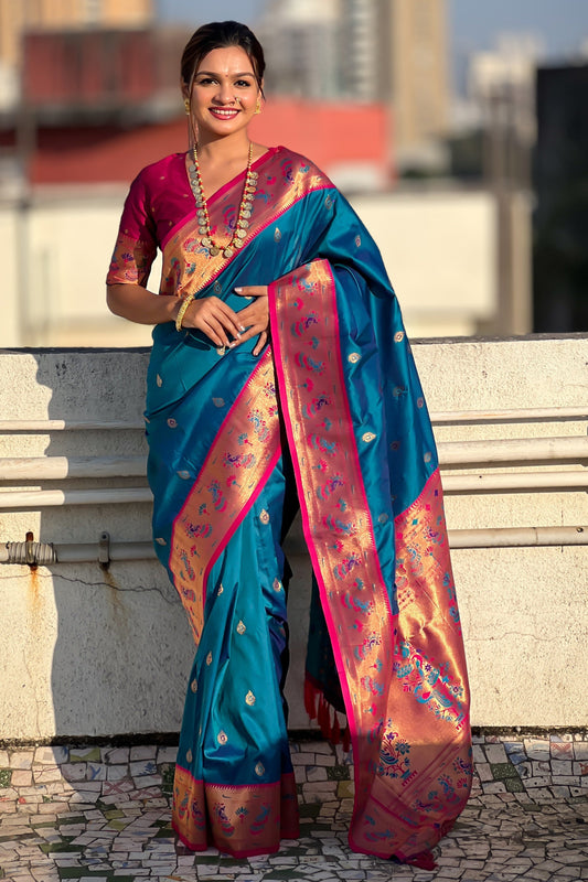 Blue Woven Paithani Saree-ZB134805_1_SareeButa.com