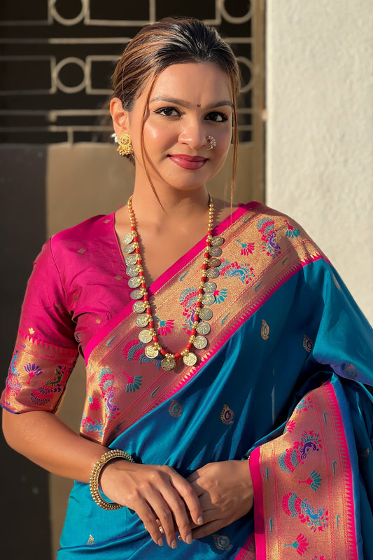 Blue Woven Paithani Saree-ZB134805_2_SareeButa.com