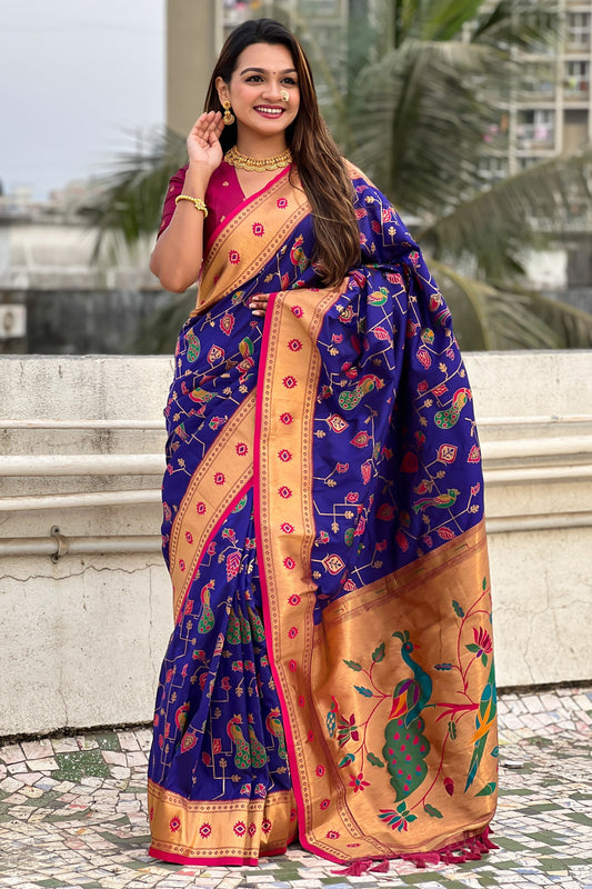 Blue Woven Paithani Silk Saree-ZB134830_1_SareeButa.com