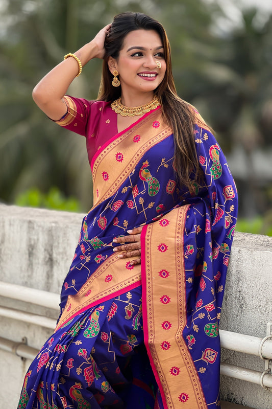 Blue Woven Paithani Silk Saree-ZB134830_2_SareeButa.com