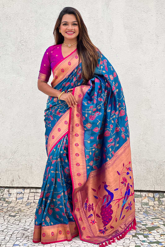 Blue Woven Paithani Silk Saree-ZB134831_1_SareeButa.com